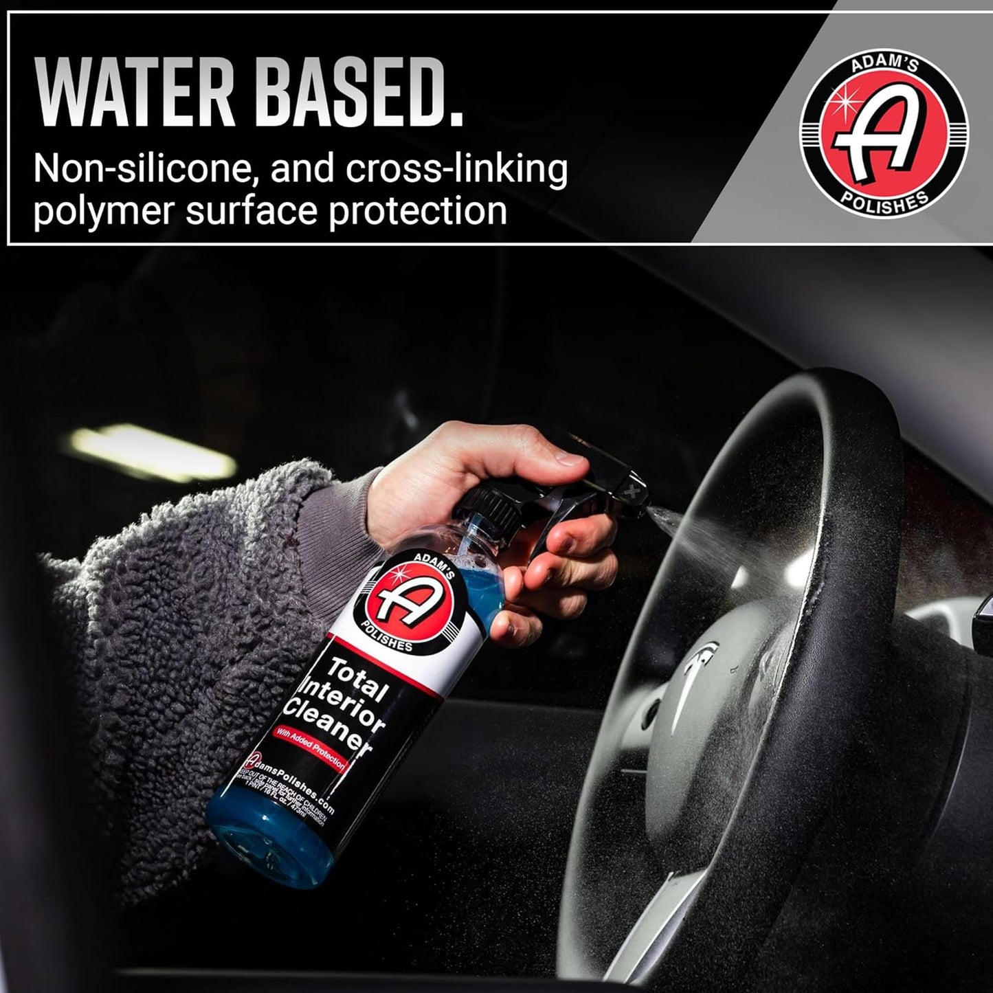 Adam's Polishes Total Interior Cleaner & Protectant, Quick Detailer & SiO2 Protection, Ceramic Infused, Anti-Static, OEM Finish, For Leather, Vinyl, Plastics, Glass & More