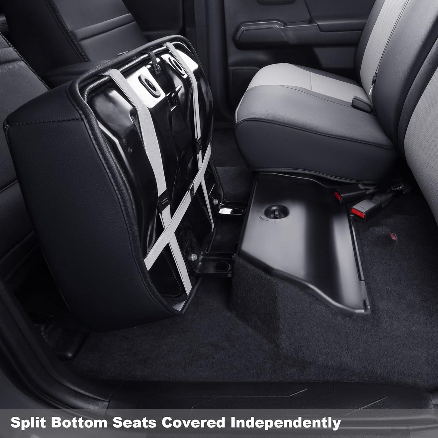 LUCKYMAN CLUB Tacoma Custom Fit Seat Covers for 2024 2025 Tacoma Crew Cab with Faux Leather (Black & Gray)