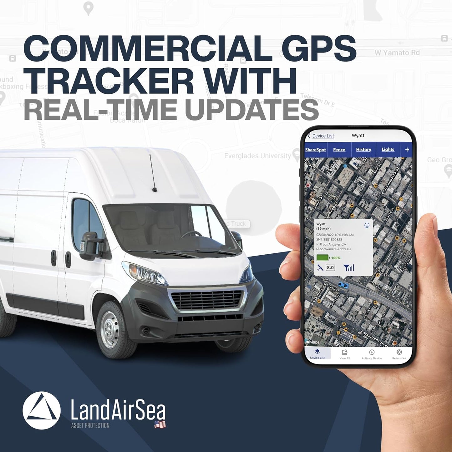 LandAirSea Overdrive GPS Tracker — Extended Life Battery, Magnetic, and Waterproof. Commercial GPS Tracker for Vehicles, Trailers, Equipment, and Assets. Real-Time Global Tracking.