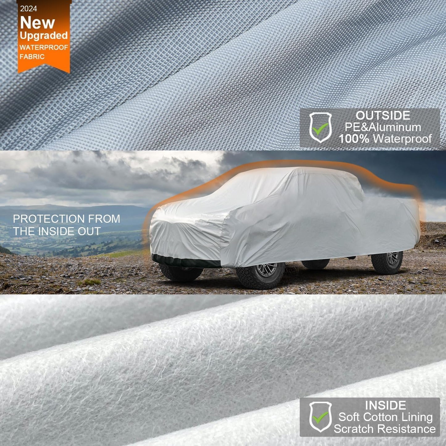 Kayme 6 Layers Truck Cover Waterproof All Weather, Heavy Duty Outdoor Pickup Cover Sun Uv Rain Protection, Universal Fit for Chevy C10 S10, Ford F100 Ranger Maverick,etc (Length Up to 210 inch) M