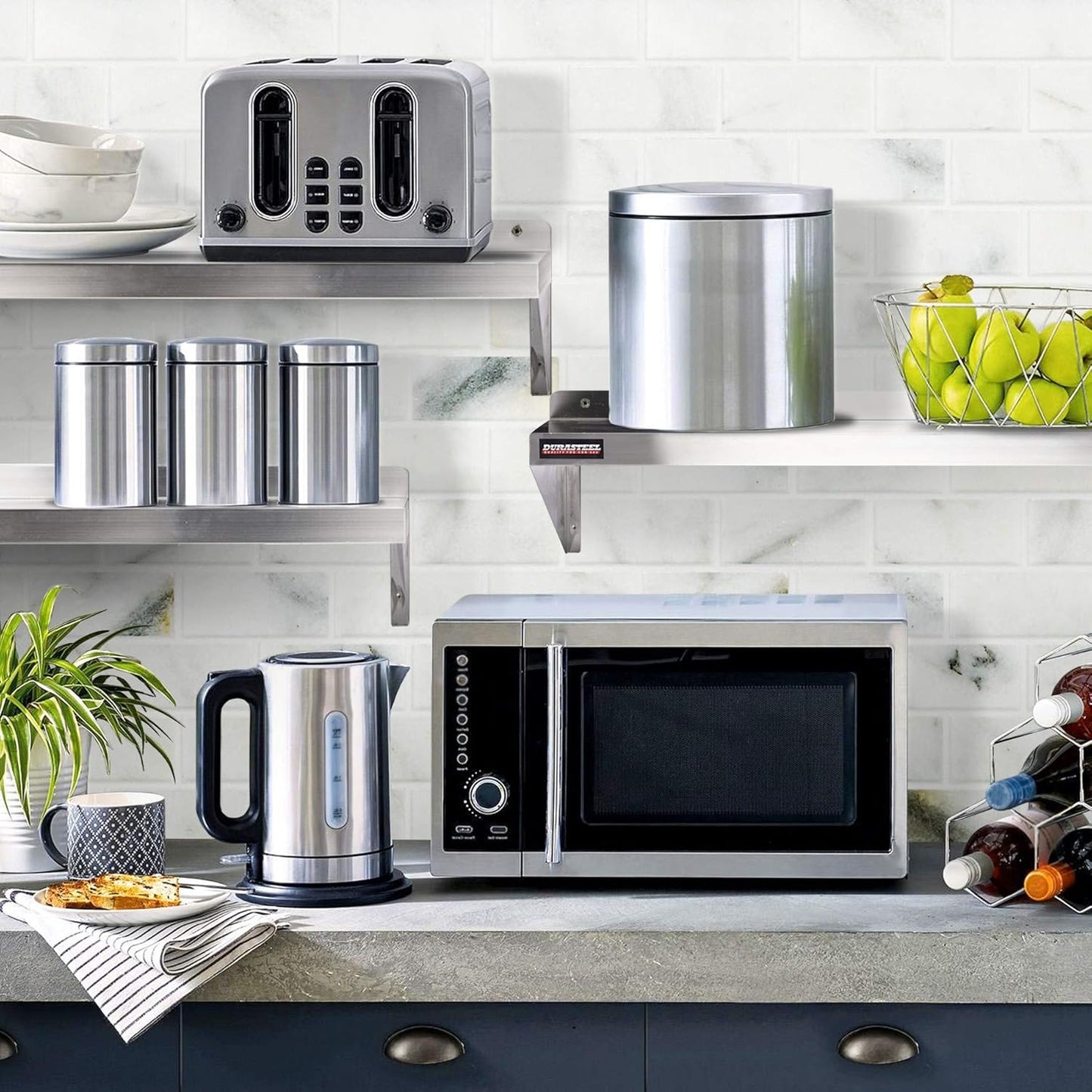 DuraSteel Stainless Steel Wall Mount Shelf 24" Wide x 14" Deep Commercial Grade - NSF Certified - Good for Restaurant, Bar, Home, Kitchen, Laundry, Garage and Utility Room