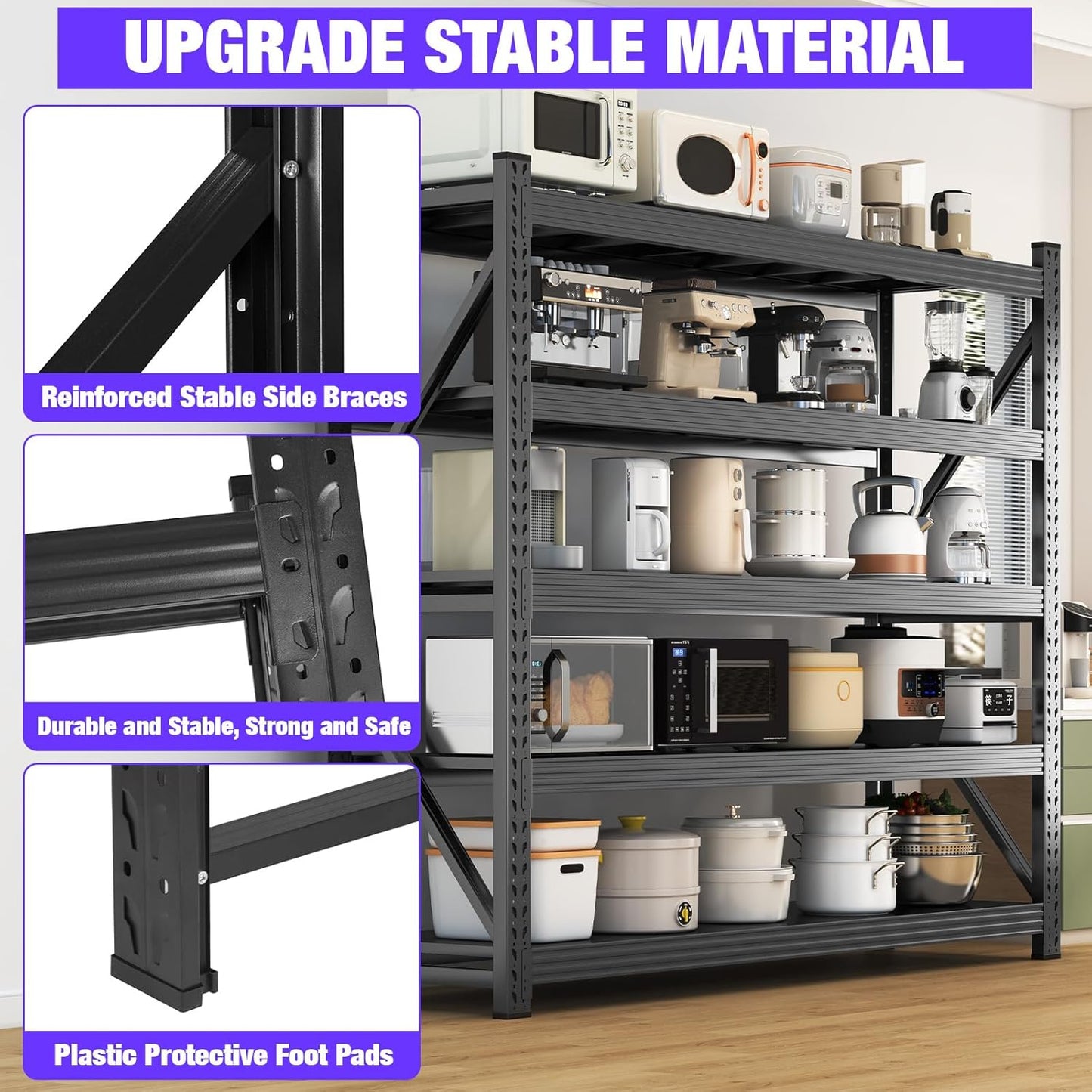 Metal Garage Shelving Heavy Duty, 5-Tier Adjustable Wire Storage Garage Shelves, 8000 LBS Loads Industrial Shelving Units for Garages, Warehouses, Kitchen, Black, 59" W x 24" D x 71" H,4 Pack