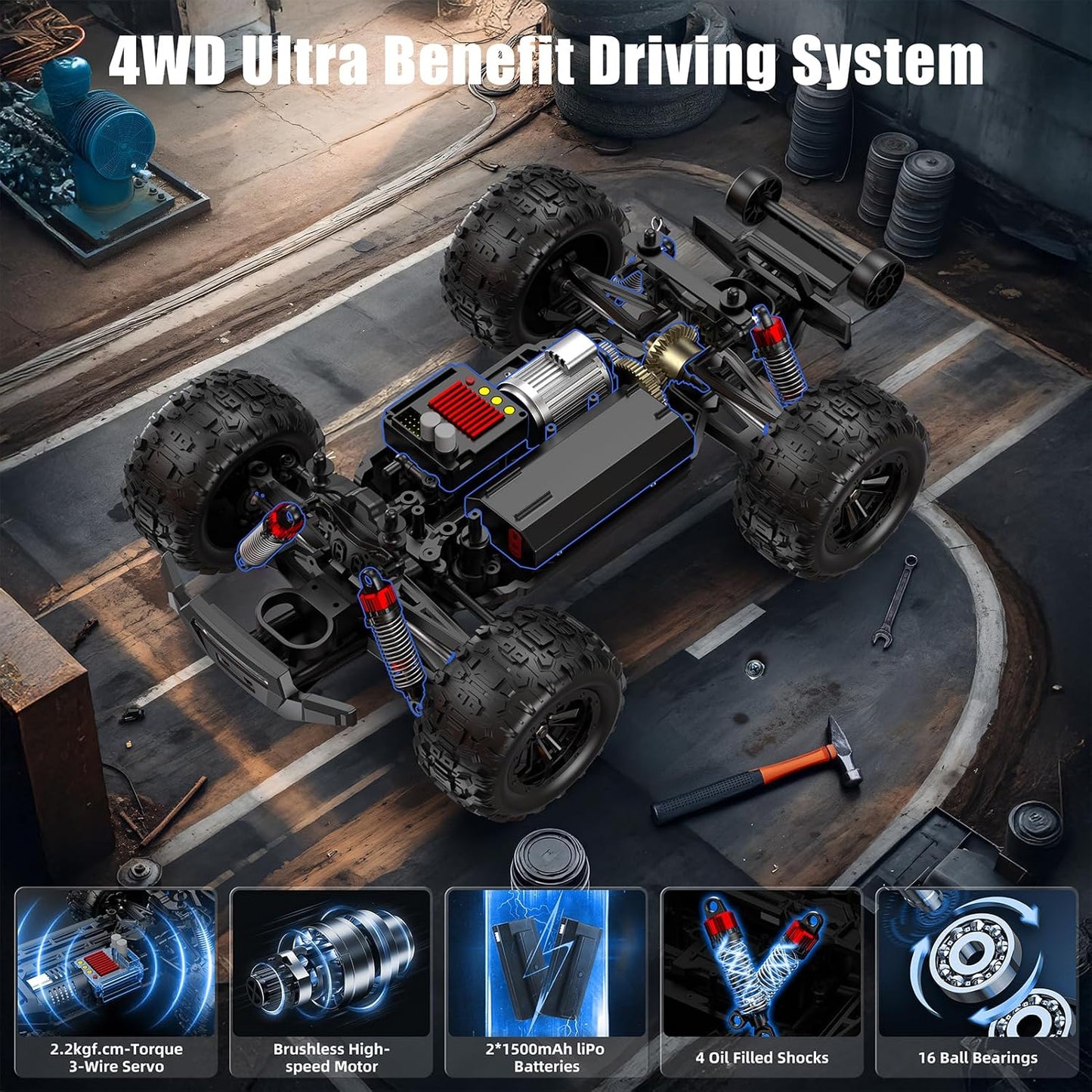 WayEee RC Car 1/16 Brushless Fast Cars Toys for Adults and Boys 8+, Max 35 mph High Speed 4X4 Truck, 2.4GHz Remote Control, 2 Replaceable PVC Shell, All Terrain Vehicle, Colorful LED Lights