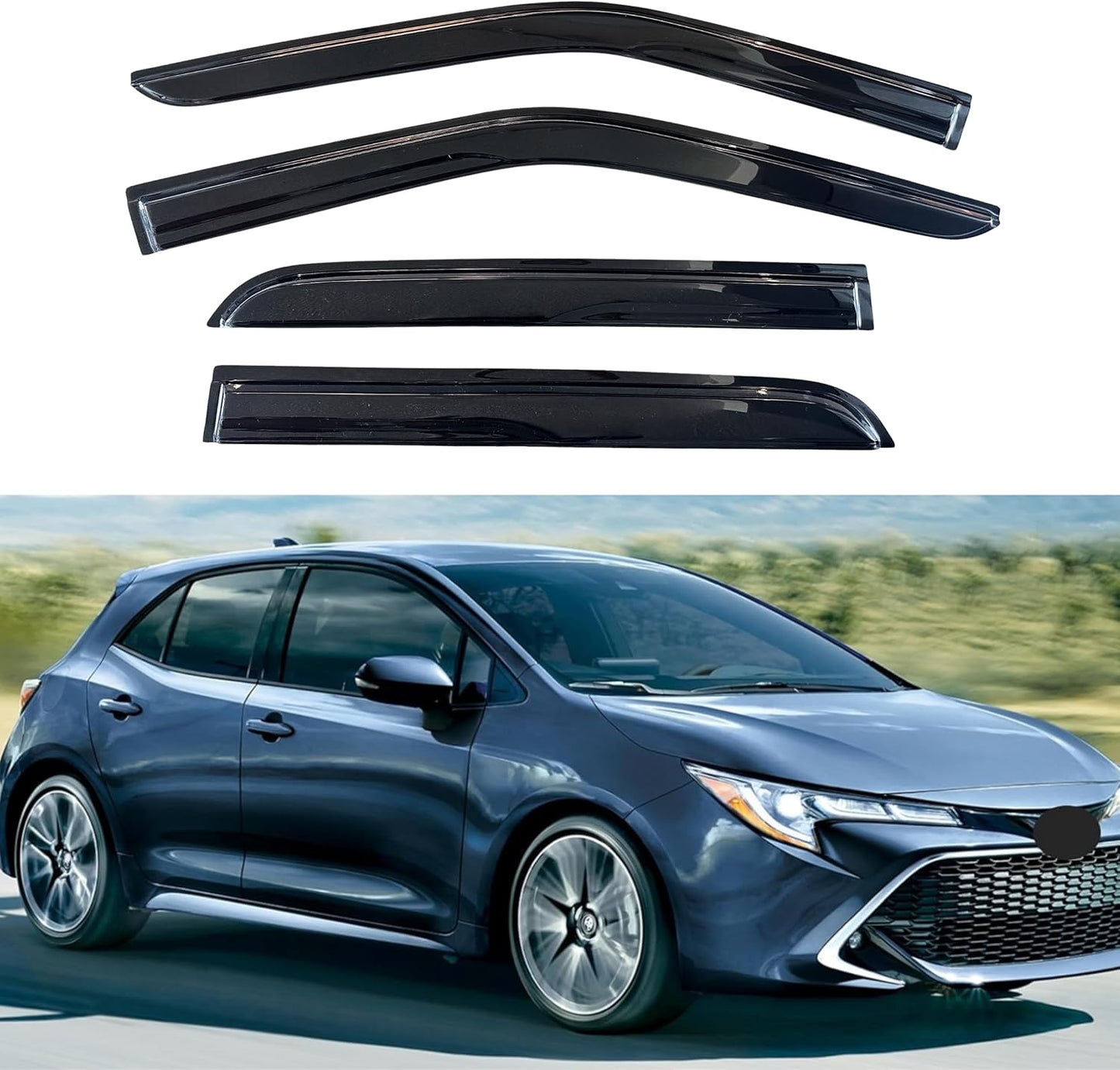 KPY Window Visor Compatible with Toyota Corolla Hatchback 2019-2024, 4PC Rain Guard Side Window Vent Deflectors Tape-On Mugen Style, 2019 2020 2021 2022 2023 2024
