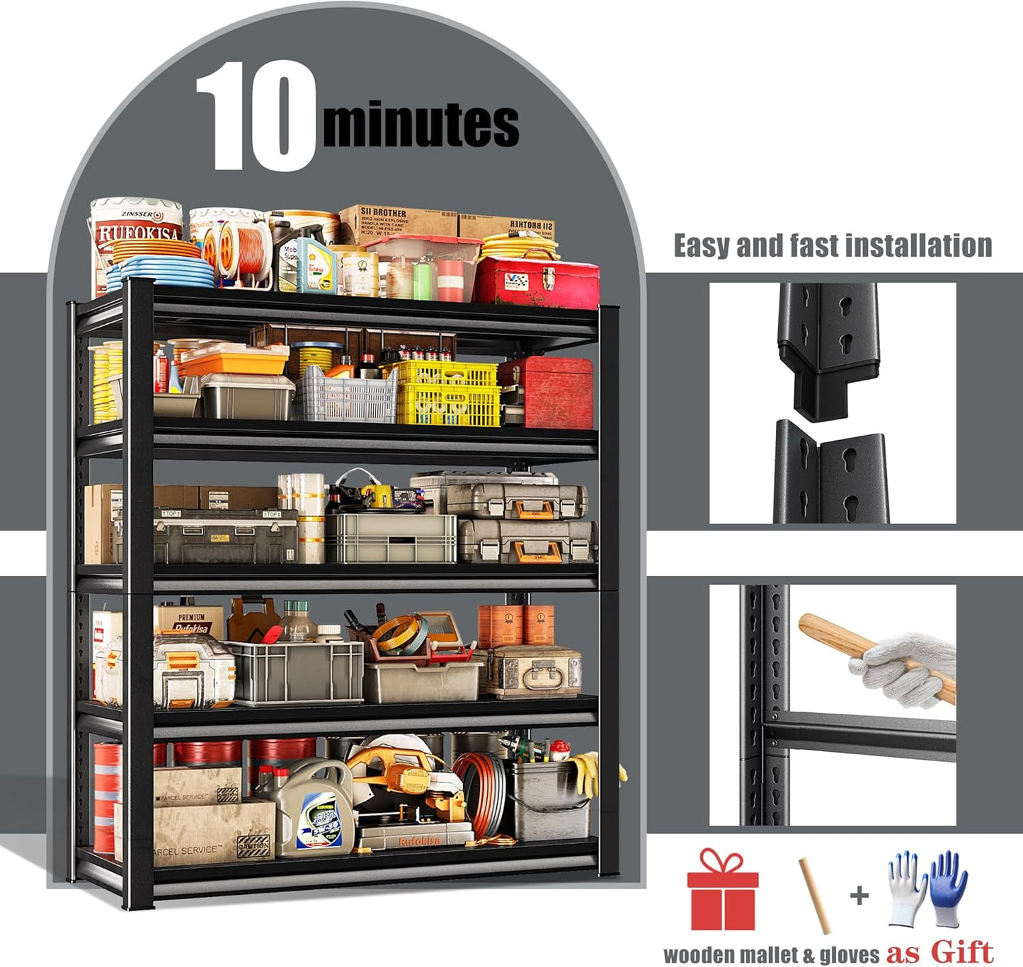 78" H Garage Shelving Heavy Duty，2800LBS Loads Adjustable Garage Storage Shelves,5-Tier Metal Storage Racks and Shelving Units, Utility Rack Shelves,48”W x 18”D x 78”H,Black