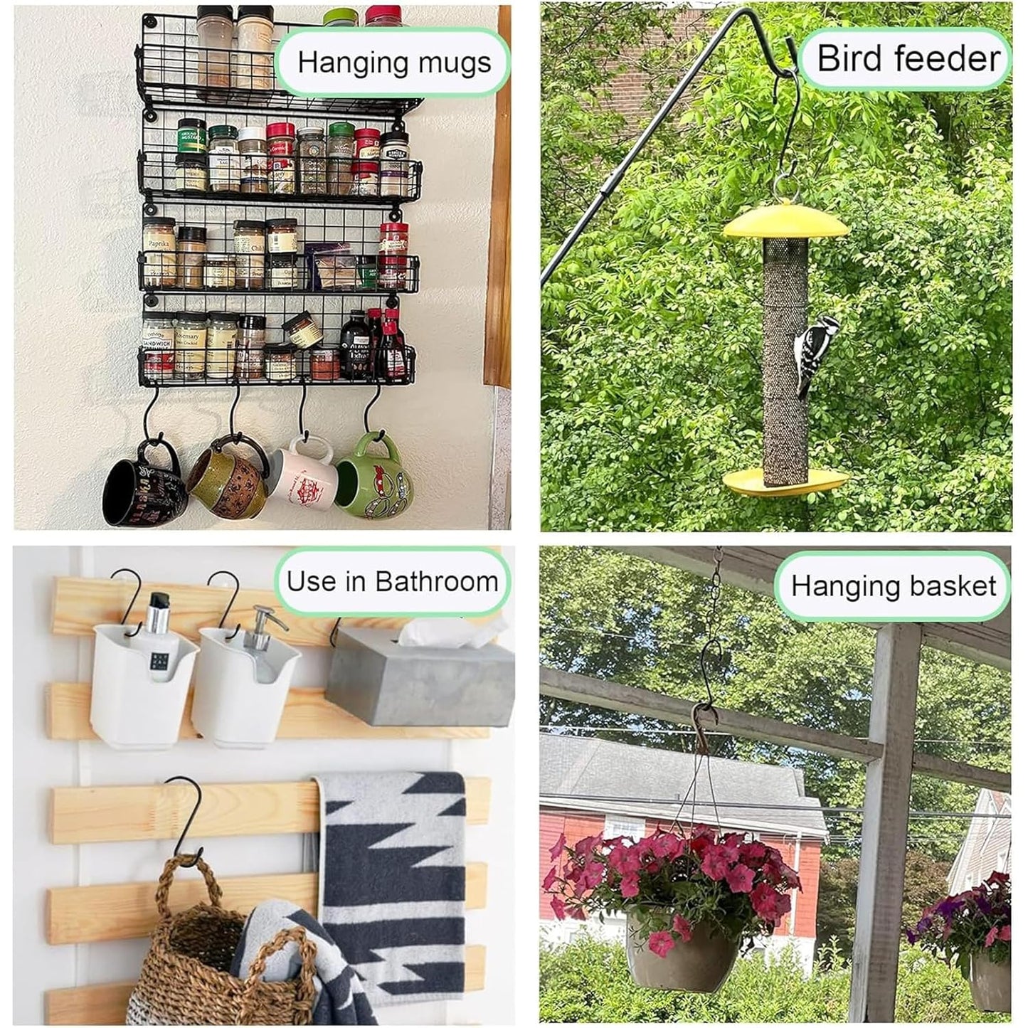 24 Pack 4 inch Large Vinyl Coated S Hooks with Rubber Stopper Non Slip Heavy Duty S Hook, Steel Iron Rubber Coated Closet S Hooks for Hanging Jeans Necklace Plants Cups Jewelry Pot Pan Towels, Black