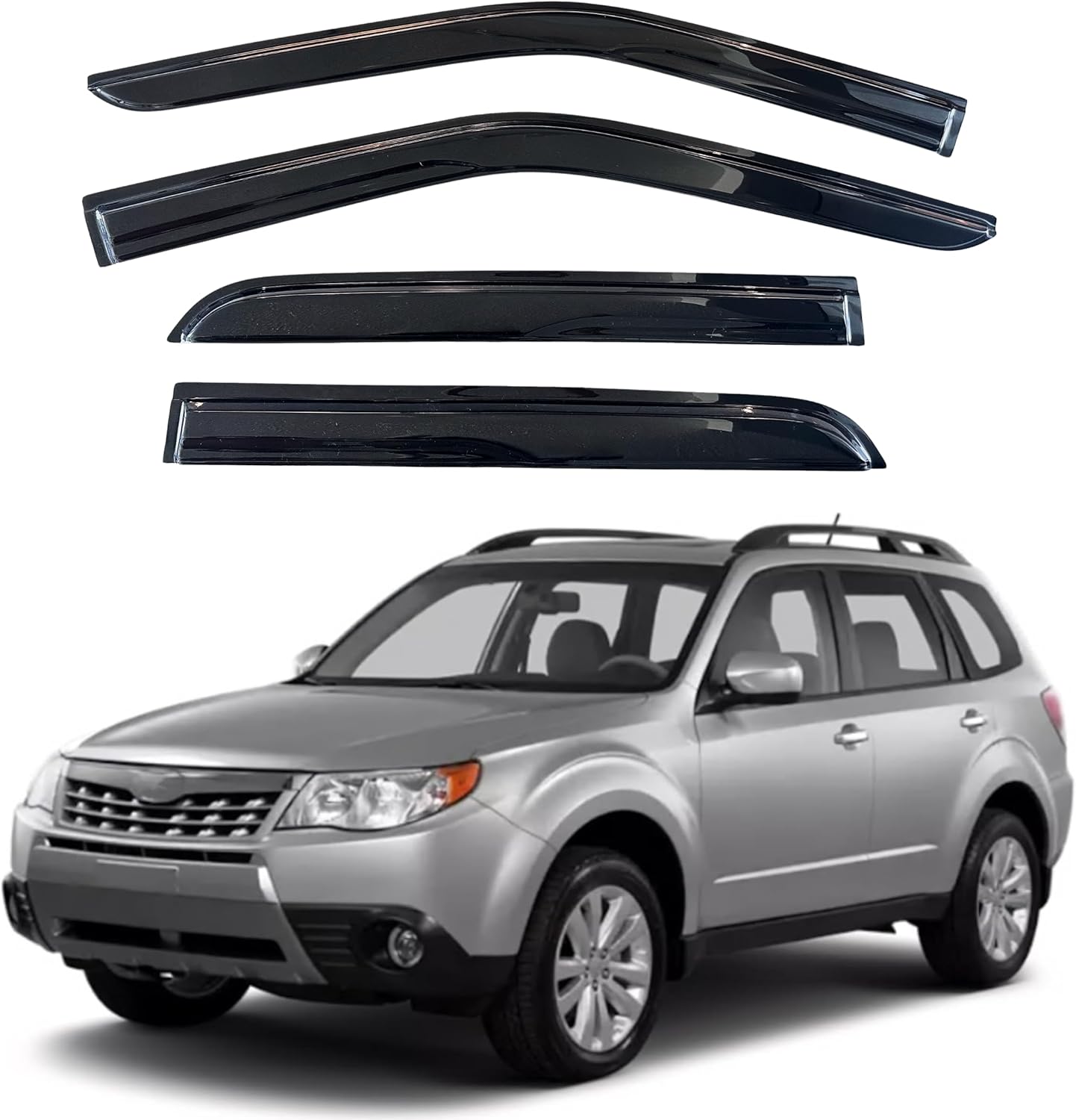 KPY Window Visor Compatible with Subaru Forester 2009-2013, 4PC Rain Guard Side Window Vent Deflectors Tape-On Mugen Style, 2009 2010 2011 2012 2013