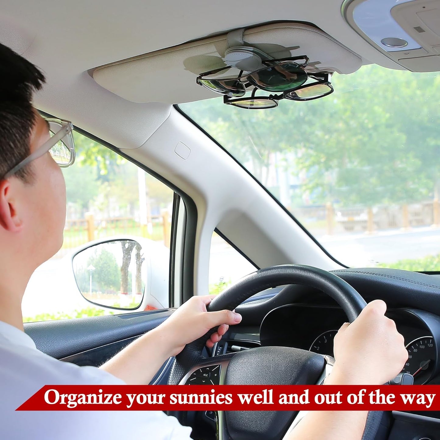 KIWEN 2 Pack Sunglasses Holder for Car Visor, Magnetic Leather Sunglass Eyeglass Hanger Clip for Car Sun Visor Accessories (2, Gray)