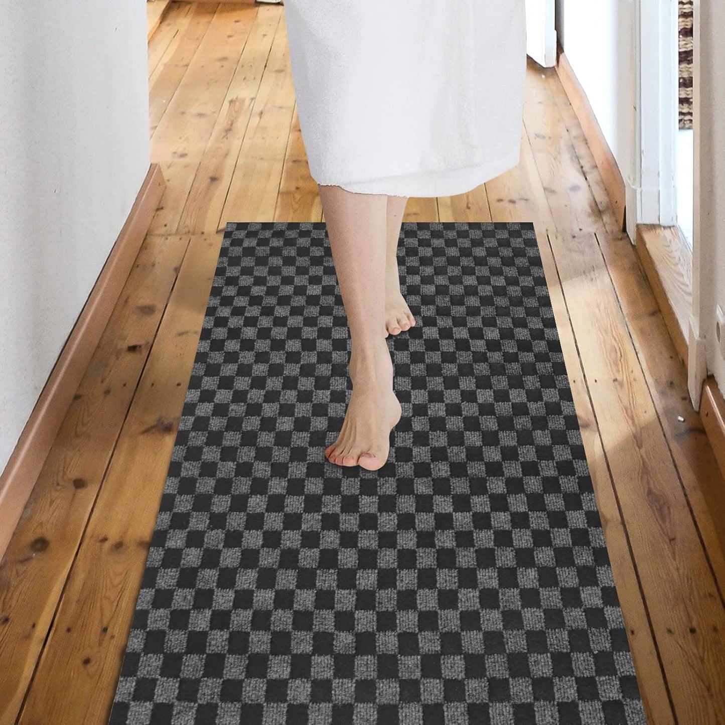 Custom Size Backed Non-Slip Area Rugs Runner, Easy Clean, Waterproof Runner Rugs for Hallway Entryway, Kitchen, Laundry, 2FT x 5FT, Gray Checkered