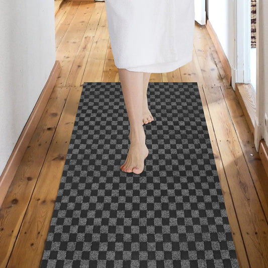 Custom Size Backed Non-Slip Area Rugs Runner, Easy Clean, Waterproof Runner Rugs for Hallway Entryway, Kitchen, Laundry, 2FT x 9FT, Gray Checkered