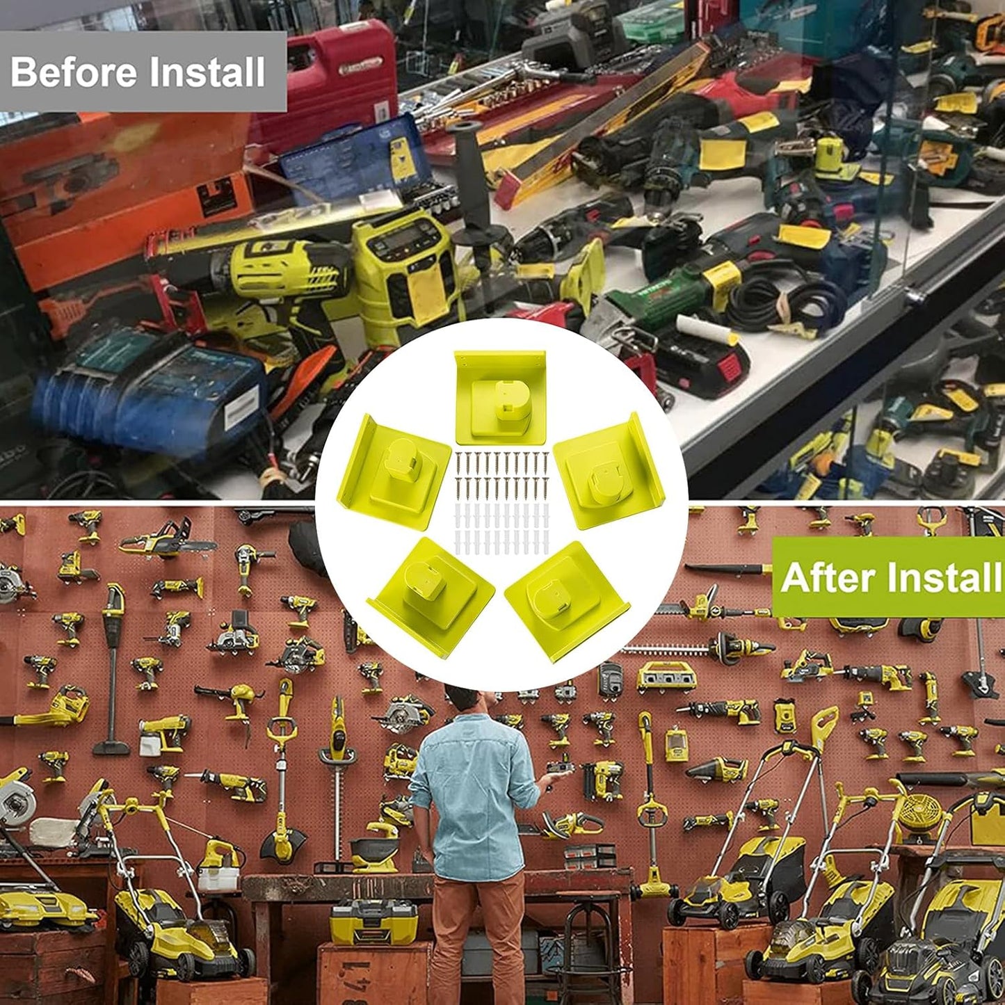 20 Pack Tool Holder Wall Mount Portable Compatible with Ryobi 18V Power Tool Holder Mount Hanger Storage Organizer with Screws Easy Installation for Workshop Garage