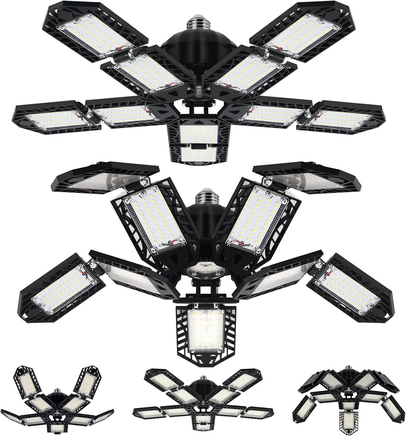 LED Garage Lights Bulb 10+1 Panels 2 Pack -200W, 20000LM 6500K Led Shop Light with 6+1 Deformable Panels, Ceiling Lights for Basement Barn Light Garage