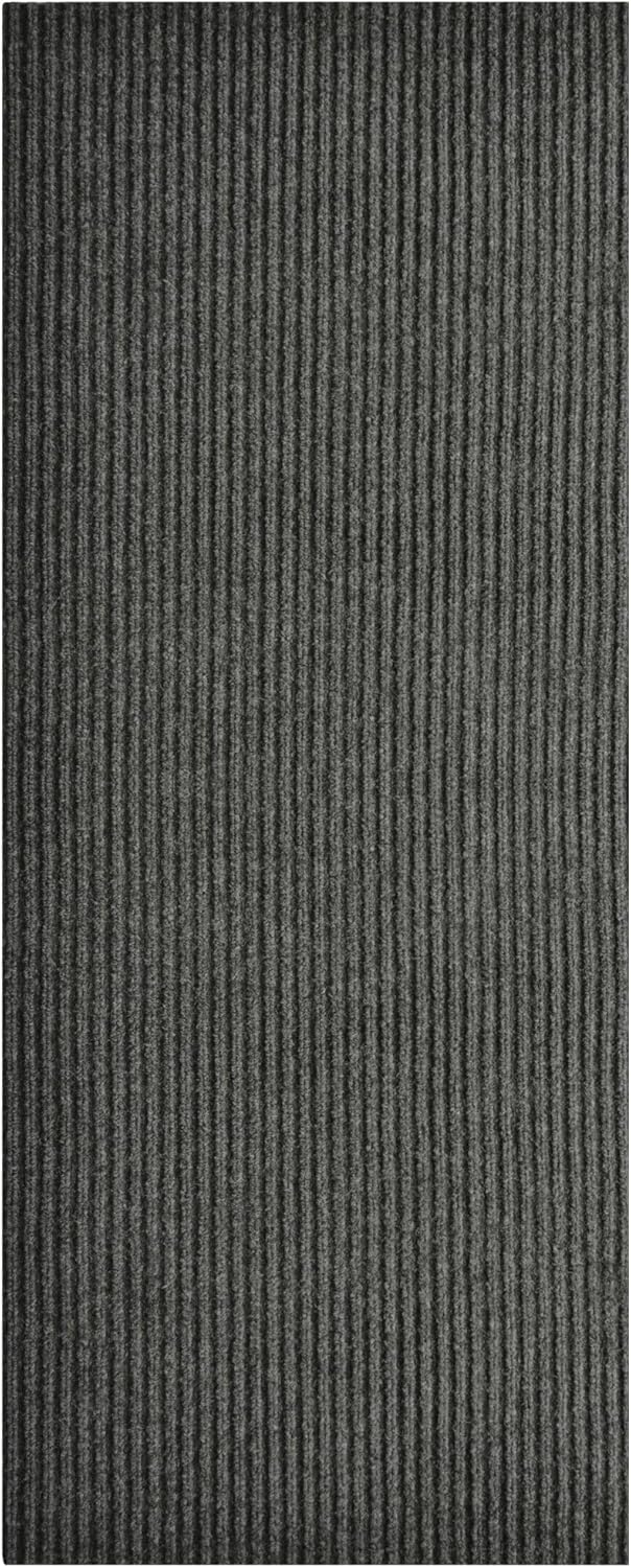 iCustomRug Spartan Weather Warrior Indoor/Outdoor Utility Ribbed Carpet Runner with Non-Slip Thermoplastic Rubber Backing, 3ft X 38ft in Charcoal