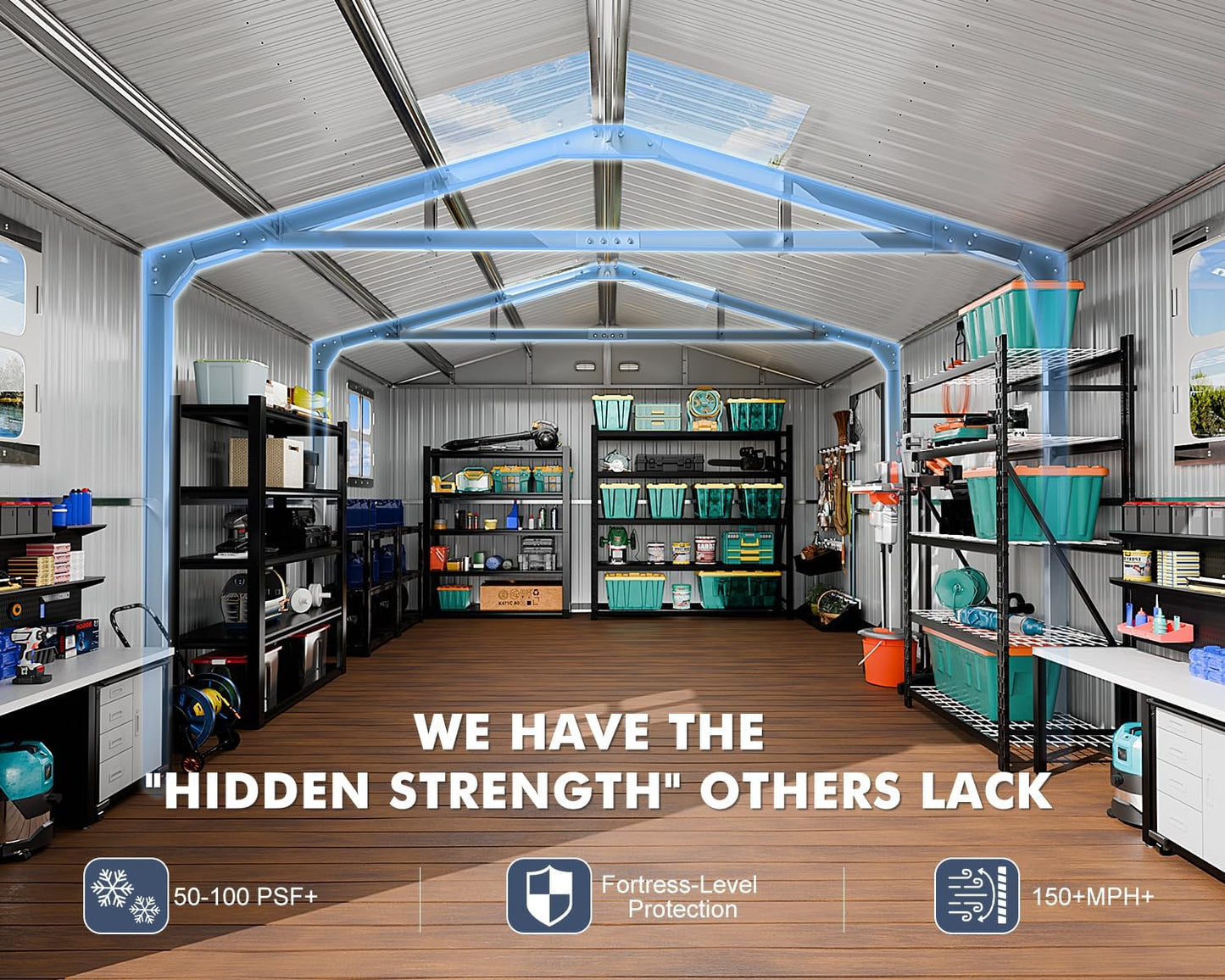 Metal Garage Shed 13x20x8.5', Large Outdoor Storage Building, Ultra-Reinforced Truss System, Weatherproof with Skylights & Dual-Entry, Steel Carport and Workshop for Car,Boat,Big Tool Organization