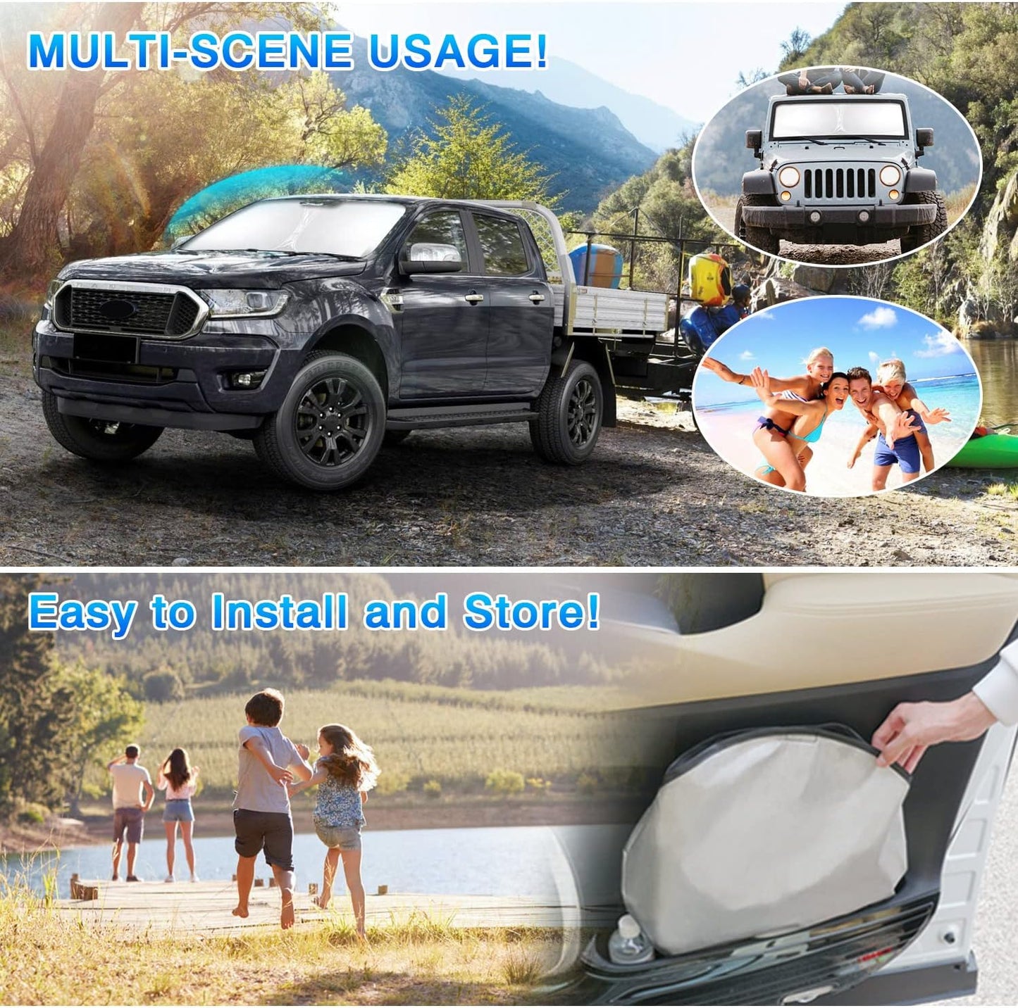 T TGBROS Windshield Sun Shade for Hyundai Santa Fe 2019–2023 Front Window Sunshade Sun Shield Foldable Sun Visor Cover for Santa Fe Accessories Block Heat and Sun Protection