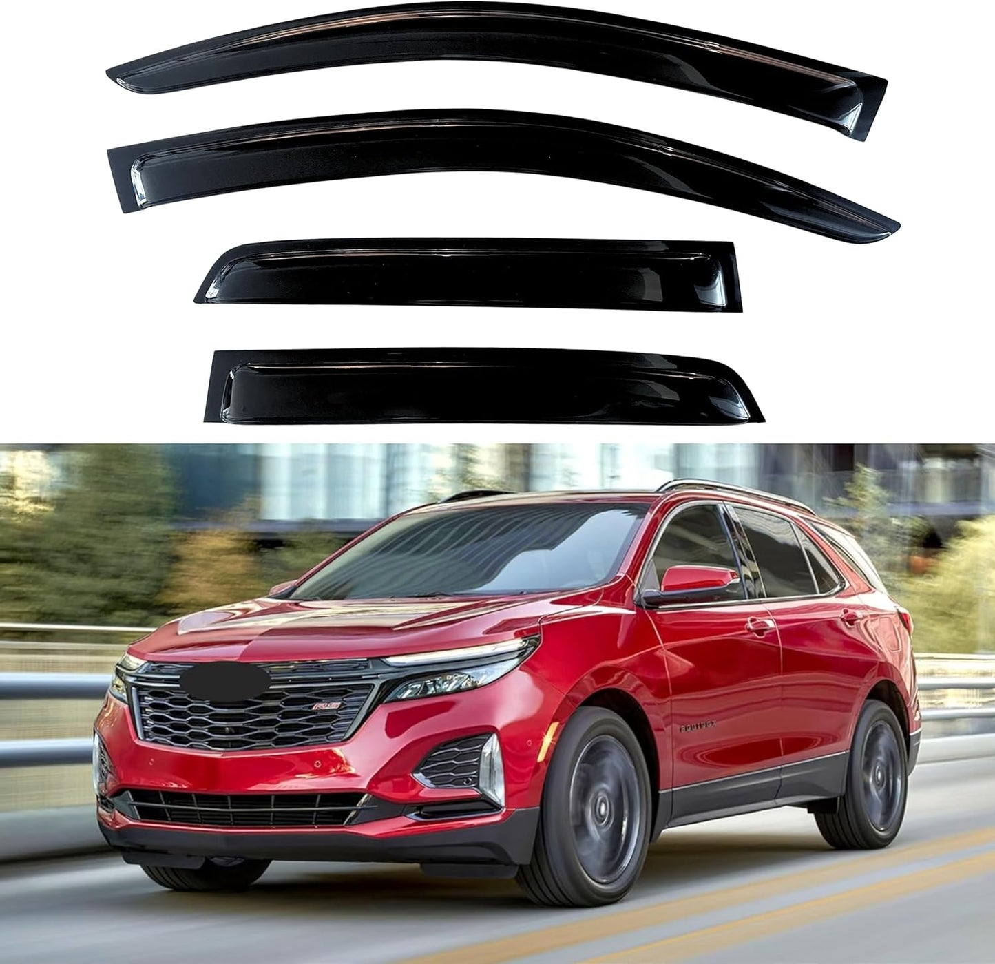 KPY Window Visor Compatible with Chevrolet Chevy Equinox 2018-2024, 4PC Rain Guard Side Window Vent Deflectors Tape-On Style, 2018 2019 2020 2021 2022 2023 2024