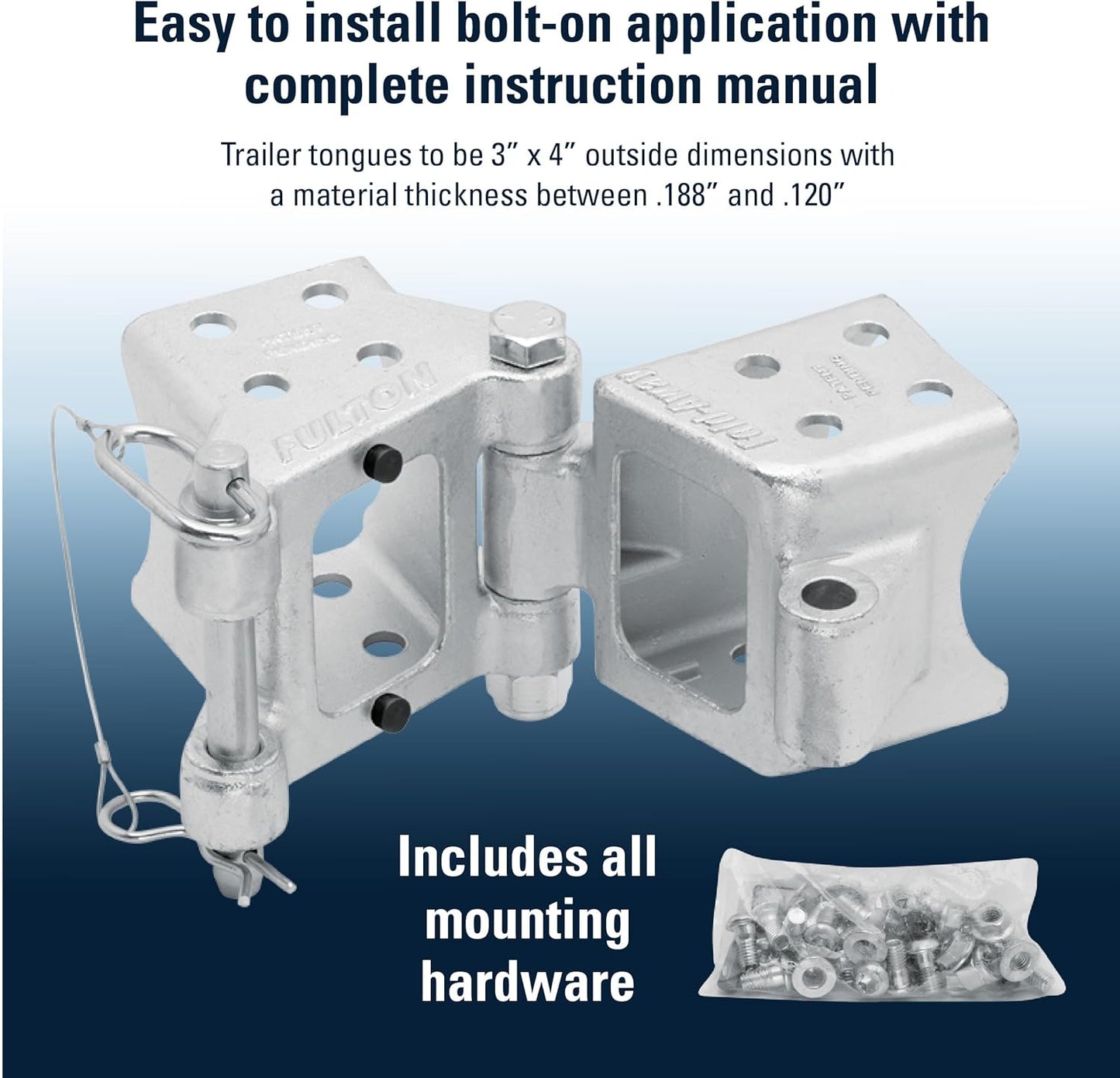 Fulton HDPB340101 Bolt On Folding Trailer Tongue Swing Away Hinge Kit for 3 Inch x 4 Inch Trailer Beams, 7,500 lbs. Capacity, Helps Reduce Trailer Length for Storage