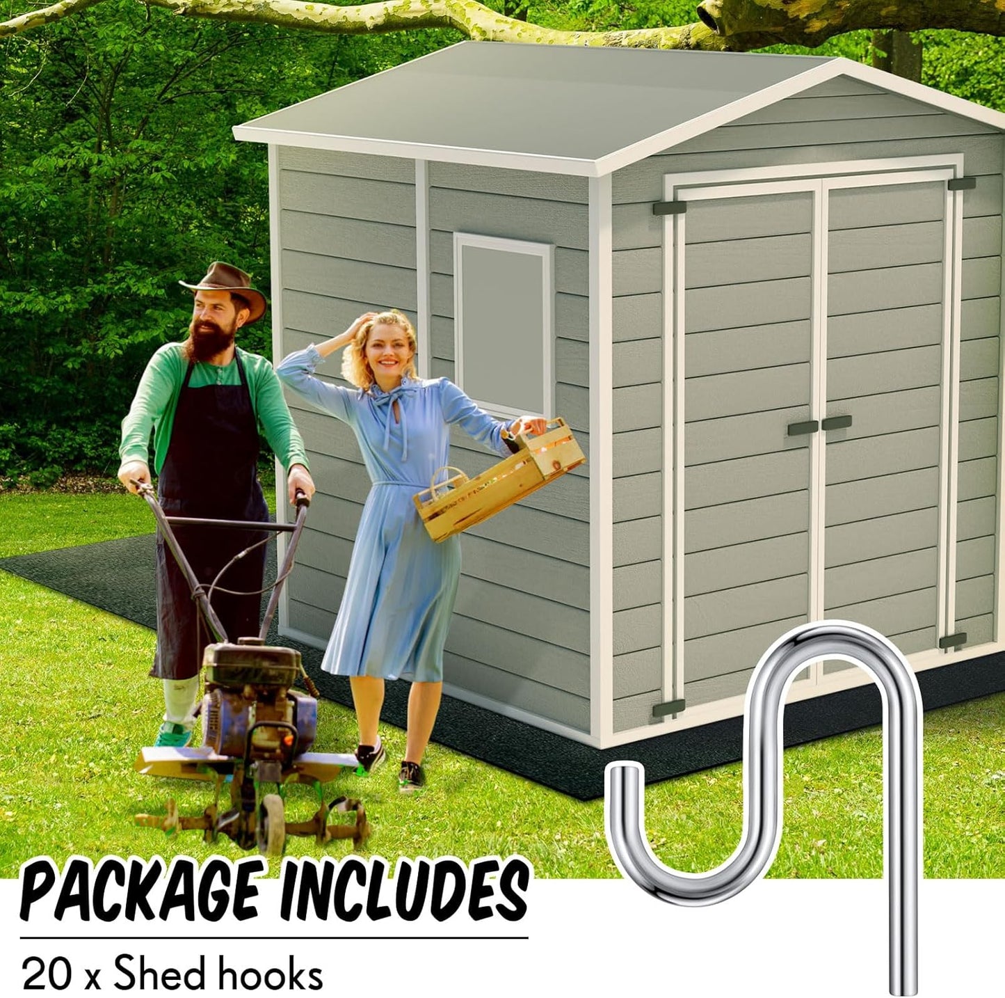 Blulu 20 Pcs 2'' Long Shed Hooks Shed Accessories for Hanging Heavy Duty Individual Utility Hooks Universal Wall Mounted J Utility Hangers for Tools Shovels Rakes Storage (Silver)