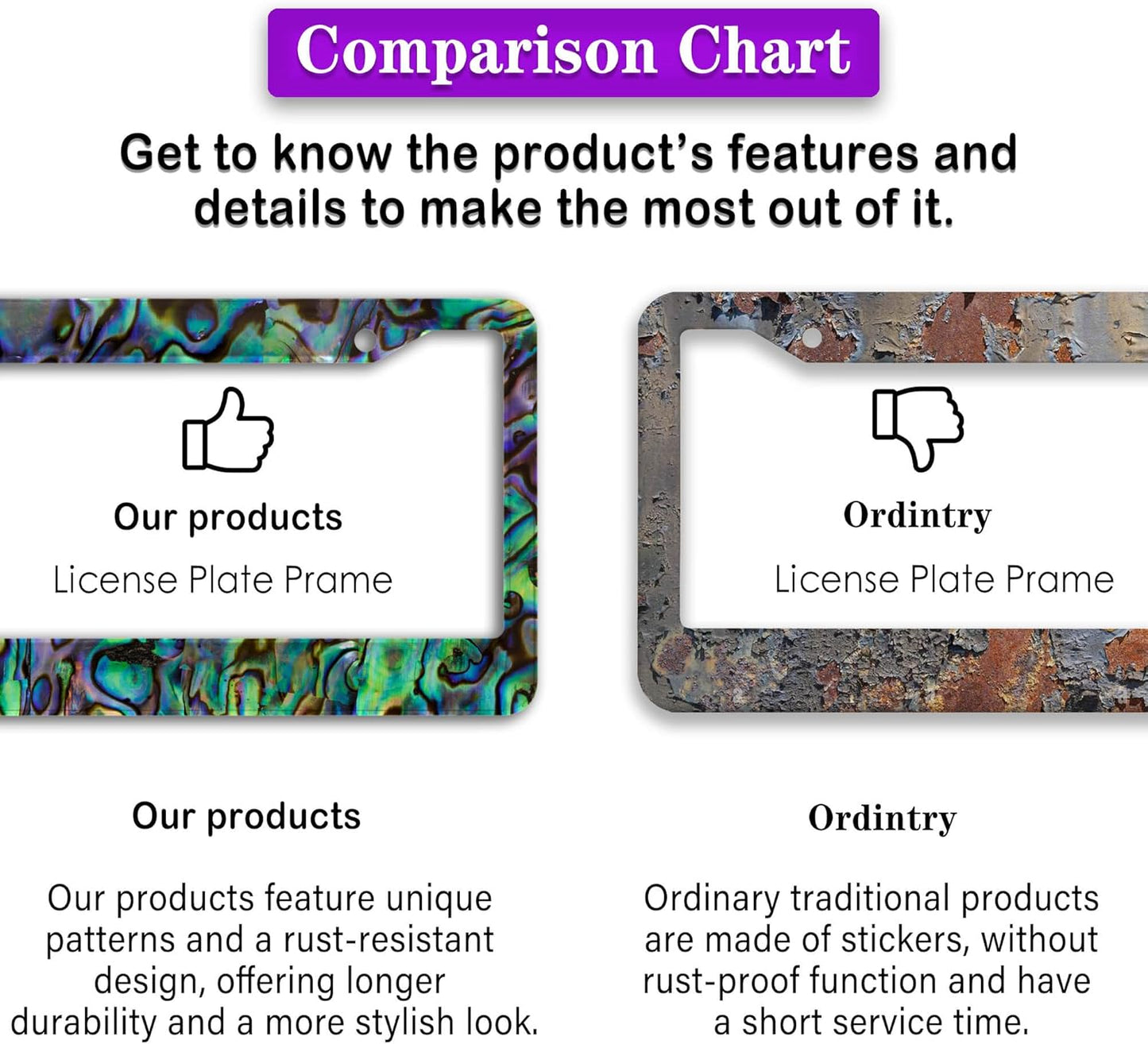 License Plate Frames Multicolor Fun License Plate Frame Cover Faux Abalone Texture Universal Aluminum Car Accessory 2 Pack with Screw Covers Set