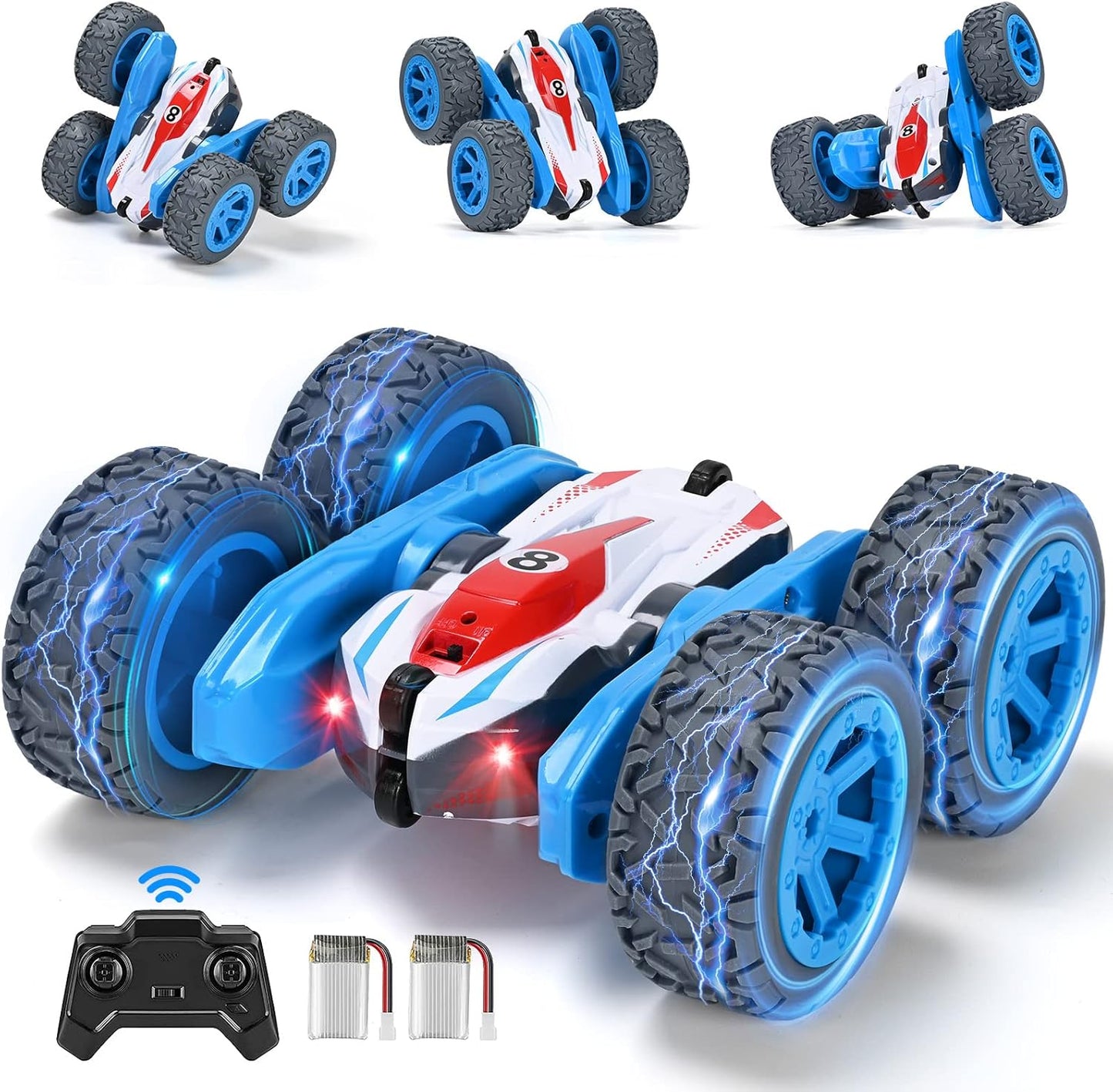 Remote Control Car, 4WD RC Cars Stunt Double Sided 360° Rotating 2 Batteries 2.4Ghz RC Truck with Headlight Birthday Gift for Boys 3 4 5 6 7 8 Year Old
