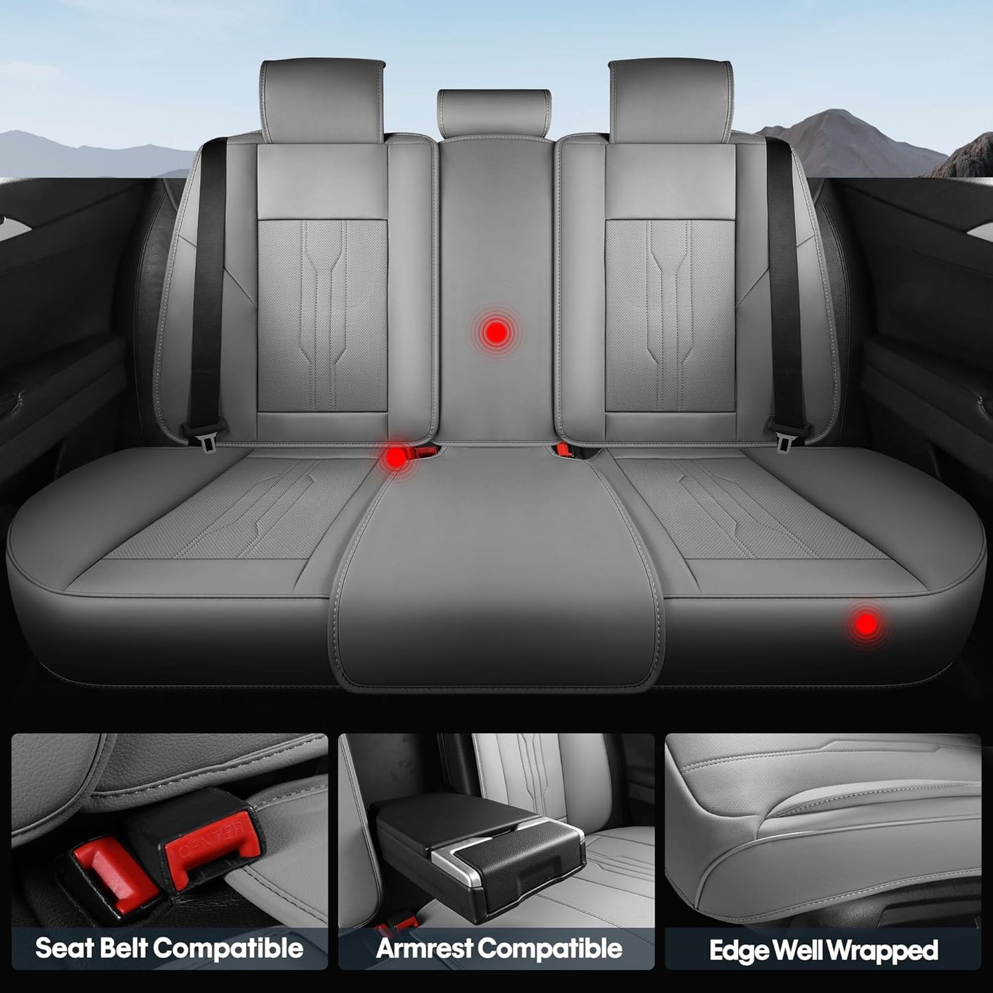 AOOG Car Seat Covers Full Set, Leather Seat Covers for Car, Waterproof Car Seat Protector with Lumbar Support, Automotive Seat Covers Universal Fit for Most Cars SUV Trucks (Full Set, Grey)