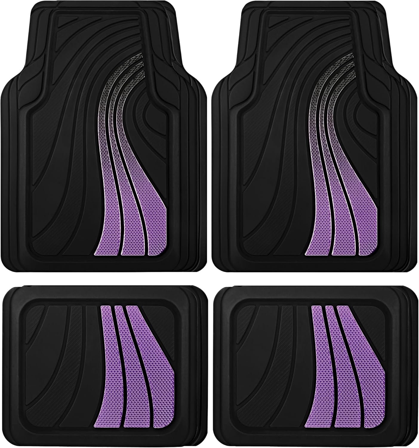 Road Comforts Car Floor Mats Full Set – Front & Rear Car Floor Mats with Aluminum Design, Anti-Slip Backing, All-Weather Protection, Trim-to-Fit Car Mats for Most Sedans, SUVs & Vans - Purple