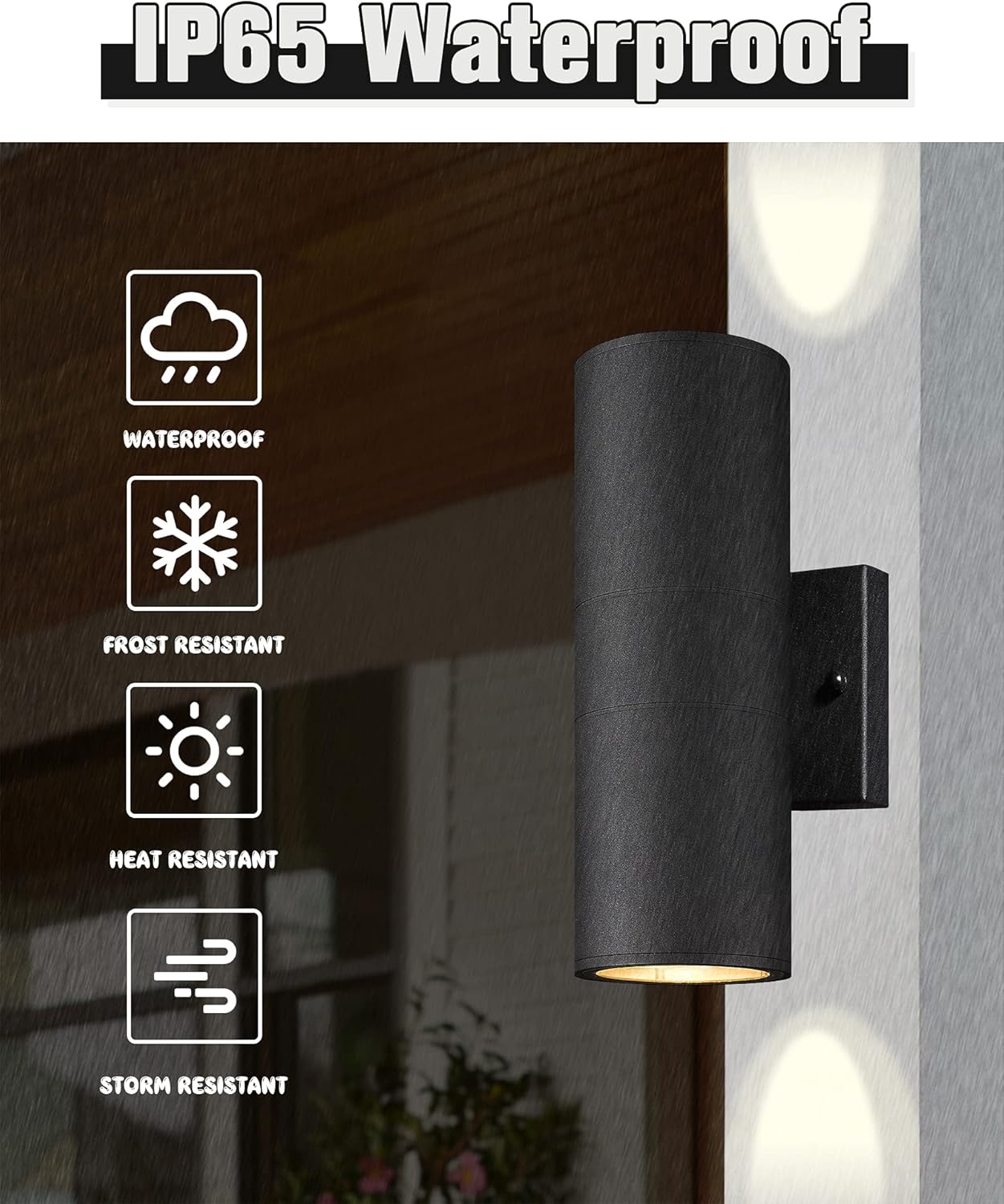 Ken & Ricky Outdoor Wall Sconce Lights, Black Exterior Lighting Fixtures,Cylinder Outdoor Light Fixtures for House Garage Front Door Patio Entryway 2 Pack