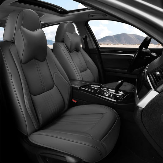 Front Seat Covers, 2 Pieces Universal Seat Covers for Cars, Waterproof Leather Auto Seat Protectors with Head Pillow, Car Seat Cushions Fit for Most Sedans SUV Pick-up Truck, Gray