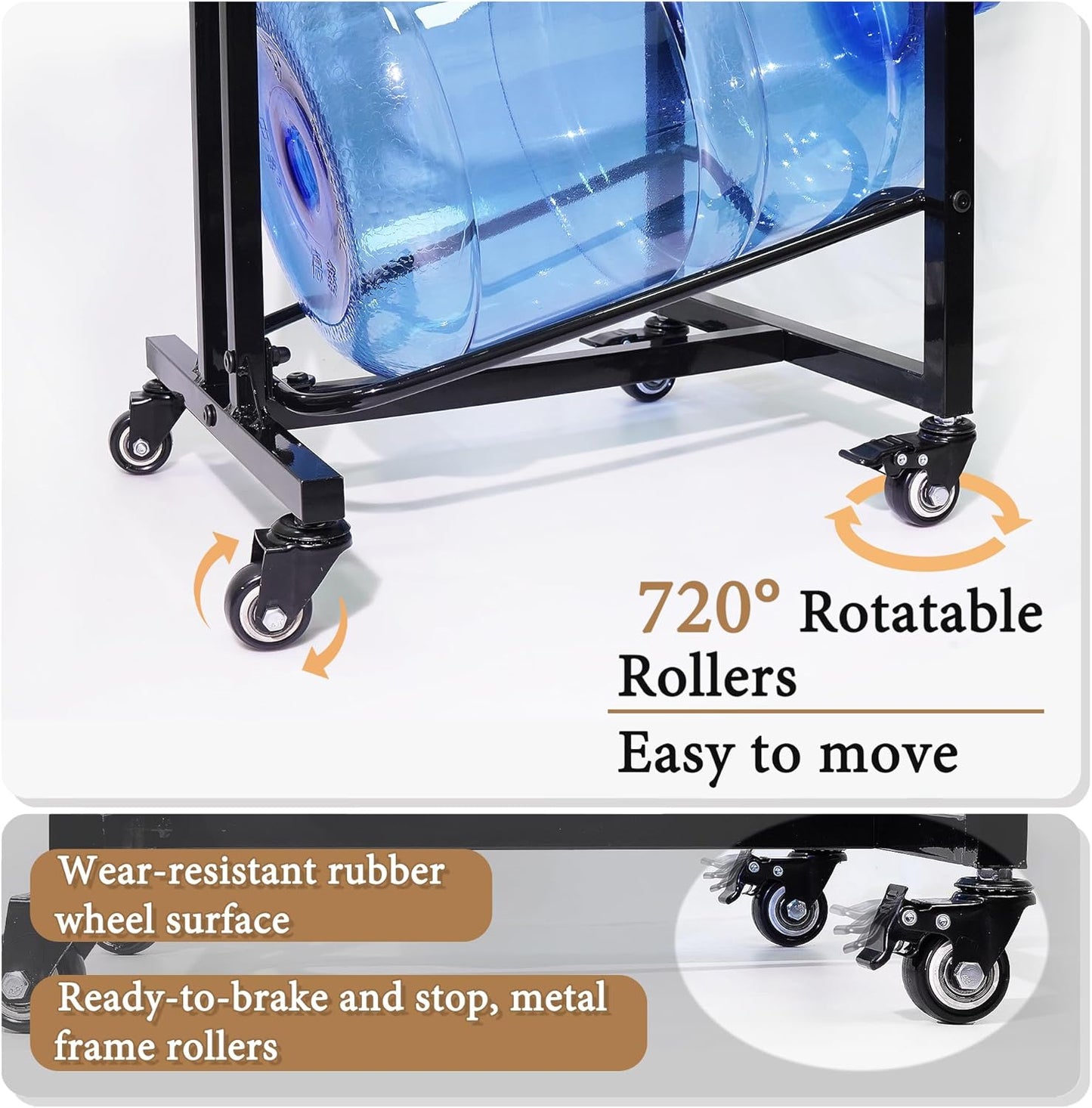 5 Gallon Water Bottle Holder, 4-Tier Heavy Duty Water Cooler Jug Rack, Water Jug Stand with 4 Wheels, Water Jug Rack for Kitchen, Garages - Black