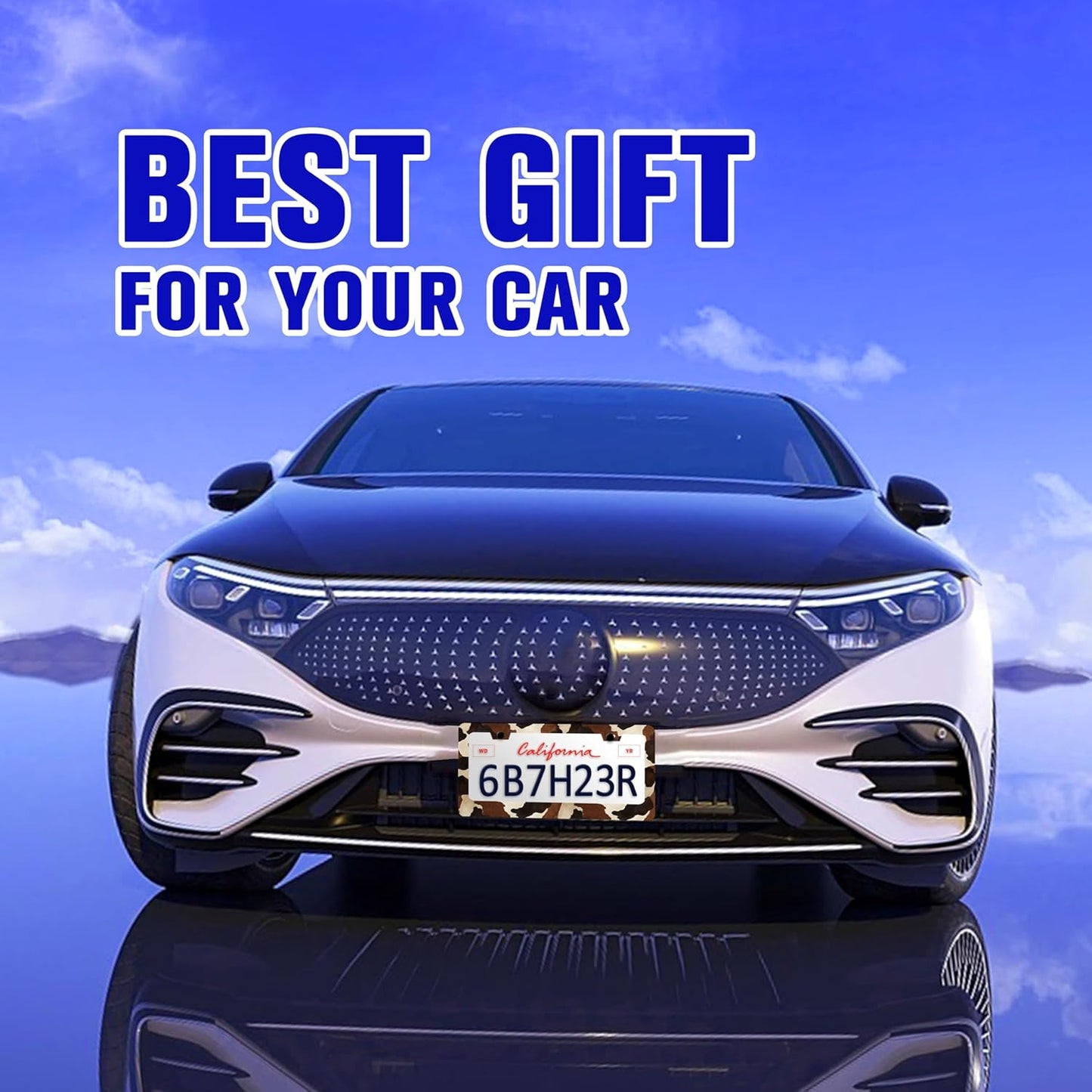 Cow Print Texture License Plate Frame Animal Skin Spots License Plate Holders Funny Stainless Steel Auto Accessory Bracket 2 Hole with Screws Universal Us Car License Plate Frames 6x12 Inch