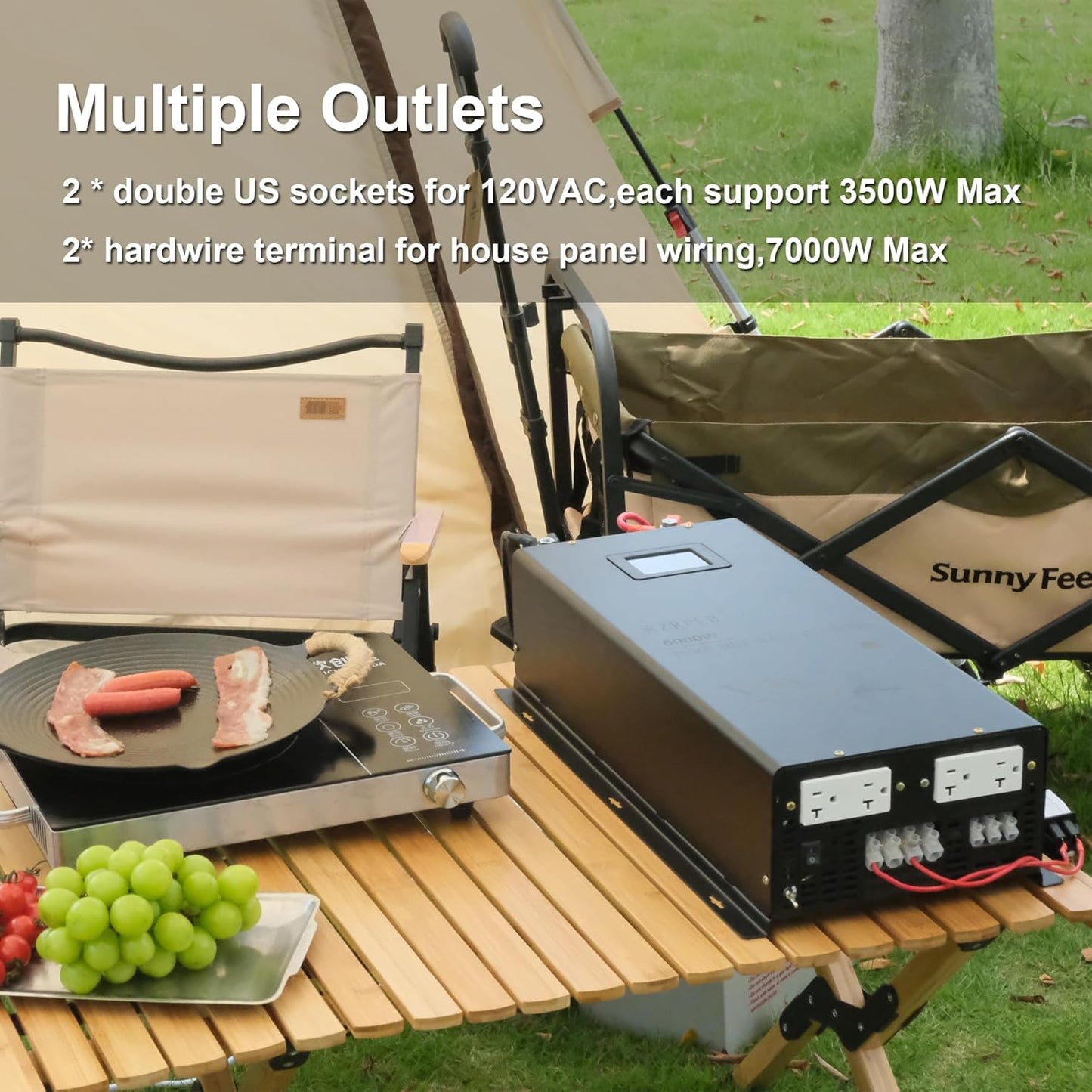 WZRELB 7000W Split Phase Pure Sine Wave Inverter, 48V DC to 120V/240V AC, 4 AC Outlets, Hardwire Terminal, High Efficiency up to 91.6%