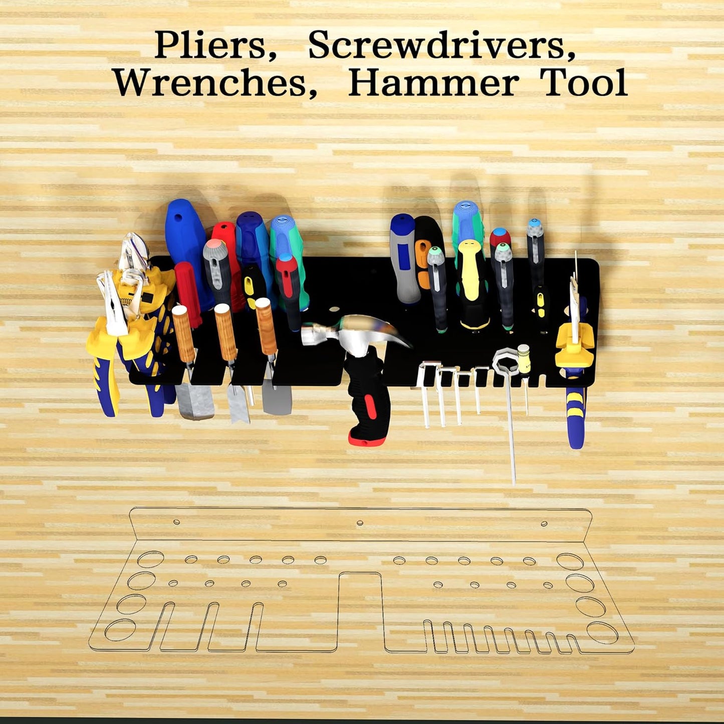 Screwdriver Organizer, Pliers Rack, Hammer Holder, Heavy Duty Wall Mounted Tool Storage Rack, Hand Tools Organizer, Metal Organizer for Garage Workshop, Garage Tool Organizer Wall Mount，15.75 Inch