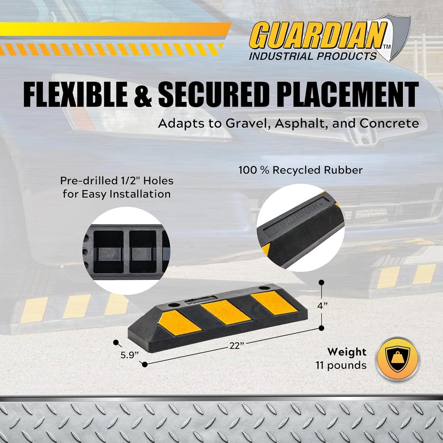 Guardian Heavy Duty Rubber Parking Curb - 22" Long