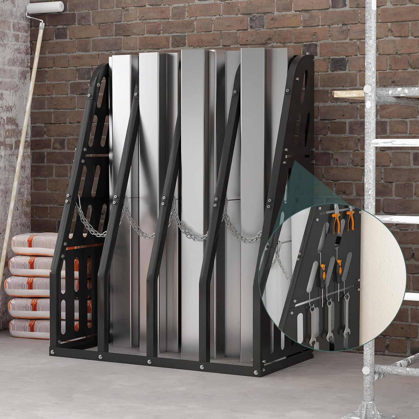 Vertical Bar Rack 1500 LB Capacity, 4 Bays Storage Rack 47" W x 24" D x 60" H, Long Parts Metal Rack, Lumber Storage Rack for Garage Storage, Black