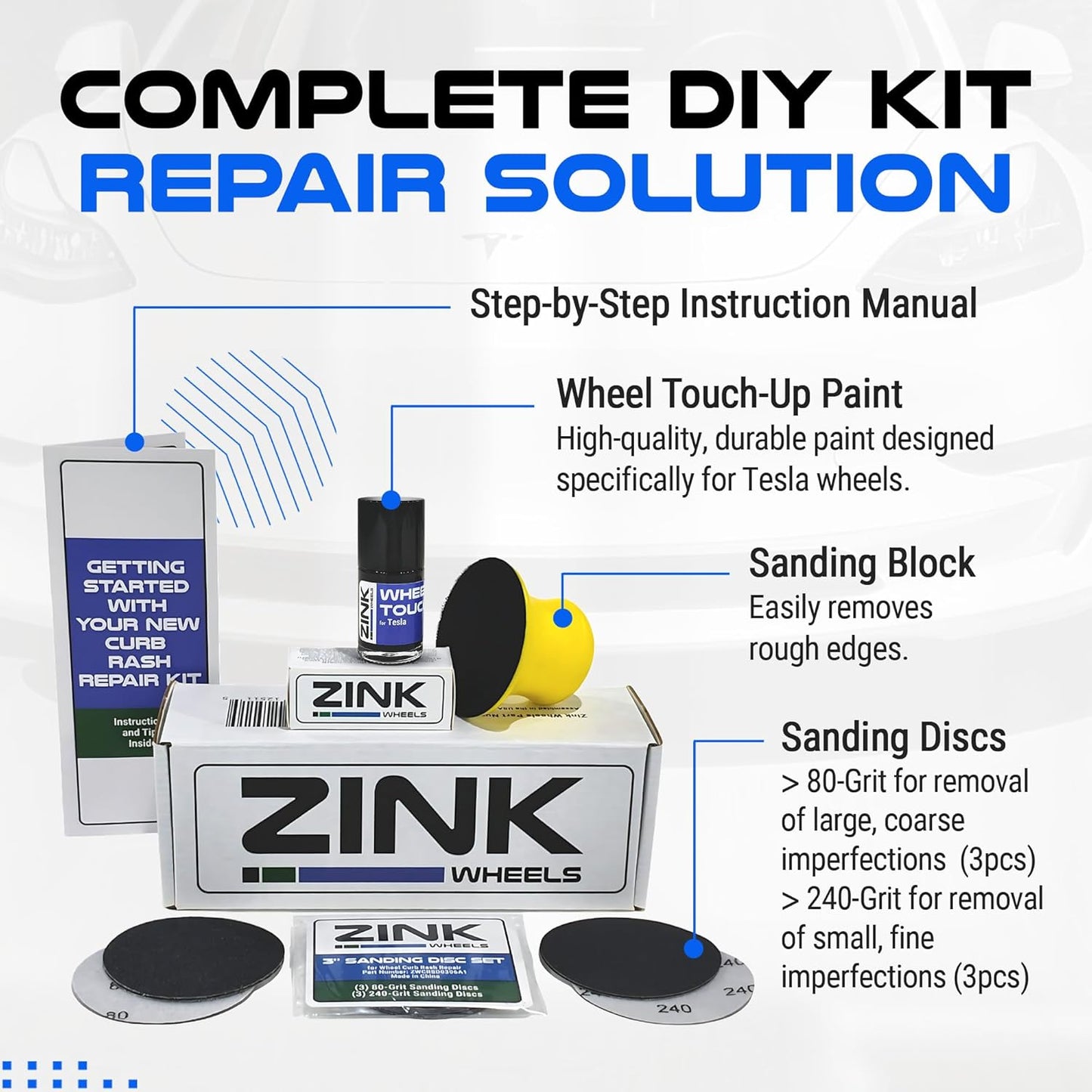 Premium Tesla Wheel Curb Rash Repair Kit for Model Y 20-inch Black Induction Rims - DIY Kit with Color-matched Touch Up Paint - Made in USA