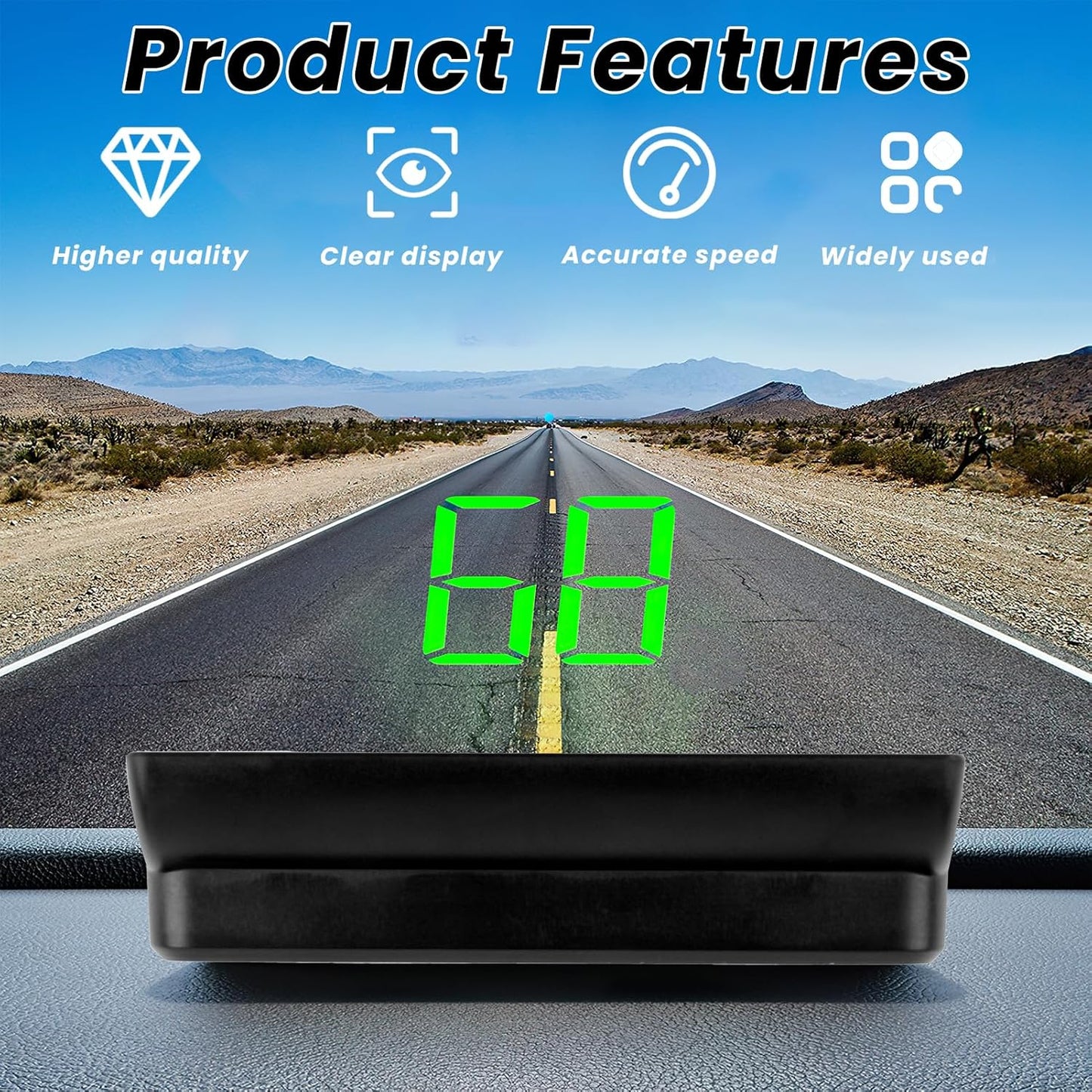 GPS Digital Speedometer for Car MPH, Universal HUD Speed Meter with LED Large Font, Plug Play for Car Truck Motor SUV Golf Cart All Vehicles (HUD Speedometer (Green Display))