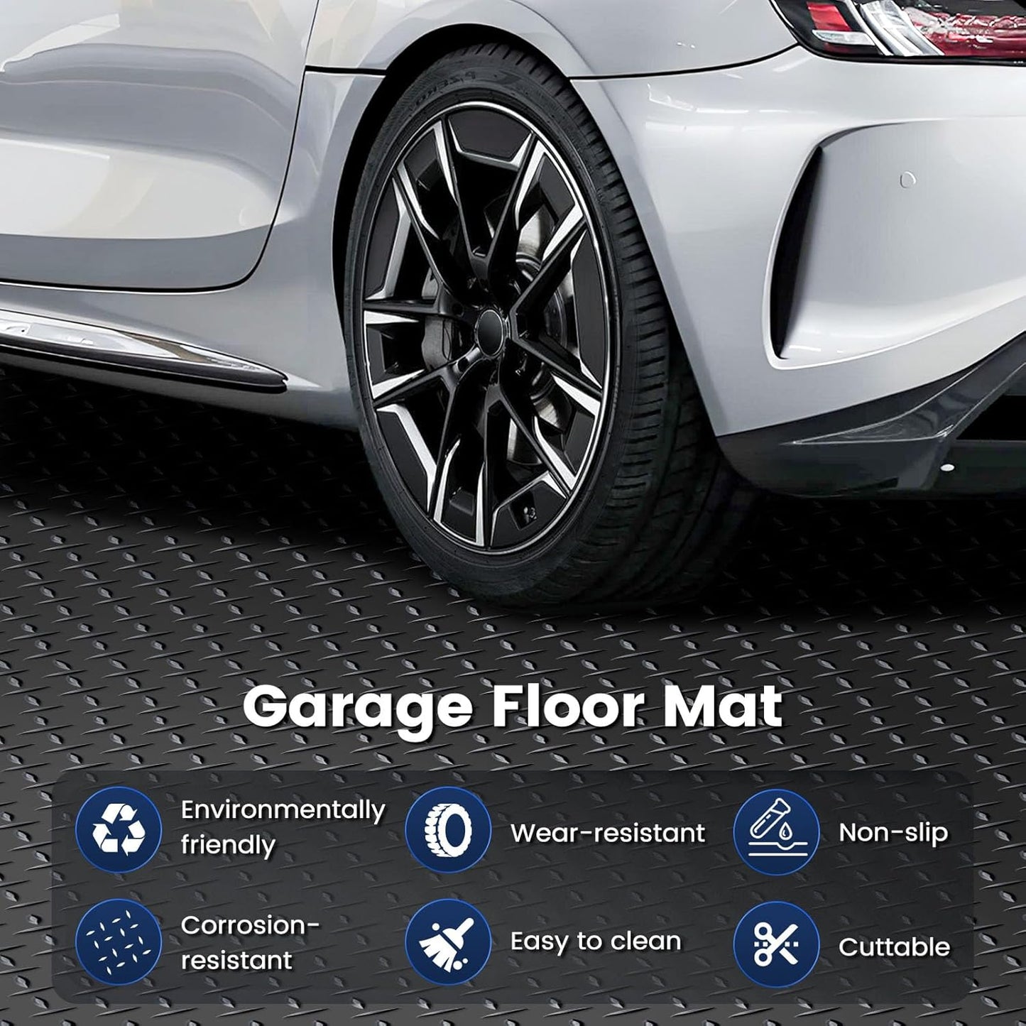 7.5 x 17 FT Garage Floor Mat, Thickened PVC Parking Mat, Anti-Slip Garage Floor Runner & Protector Mat Fits for SUVs, Compact SUV, Sports Car, Heavy Motorcycle, Golf Cart