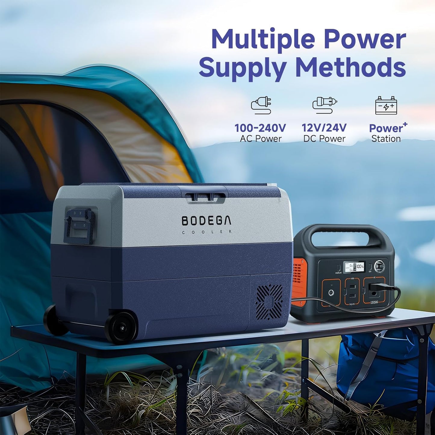 BODEGACOOLER 12 Volt Car Refrigerator,53 Quart Portable Car Freezer Fridge Bluetooth Control,(50L) -4℉-68℉ Electric Cooler 12/24V DC and 100-240V AC for Travel,Camping,RV,Boat Road Trip Tailgating