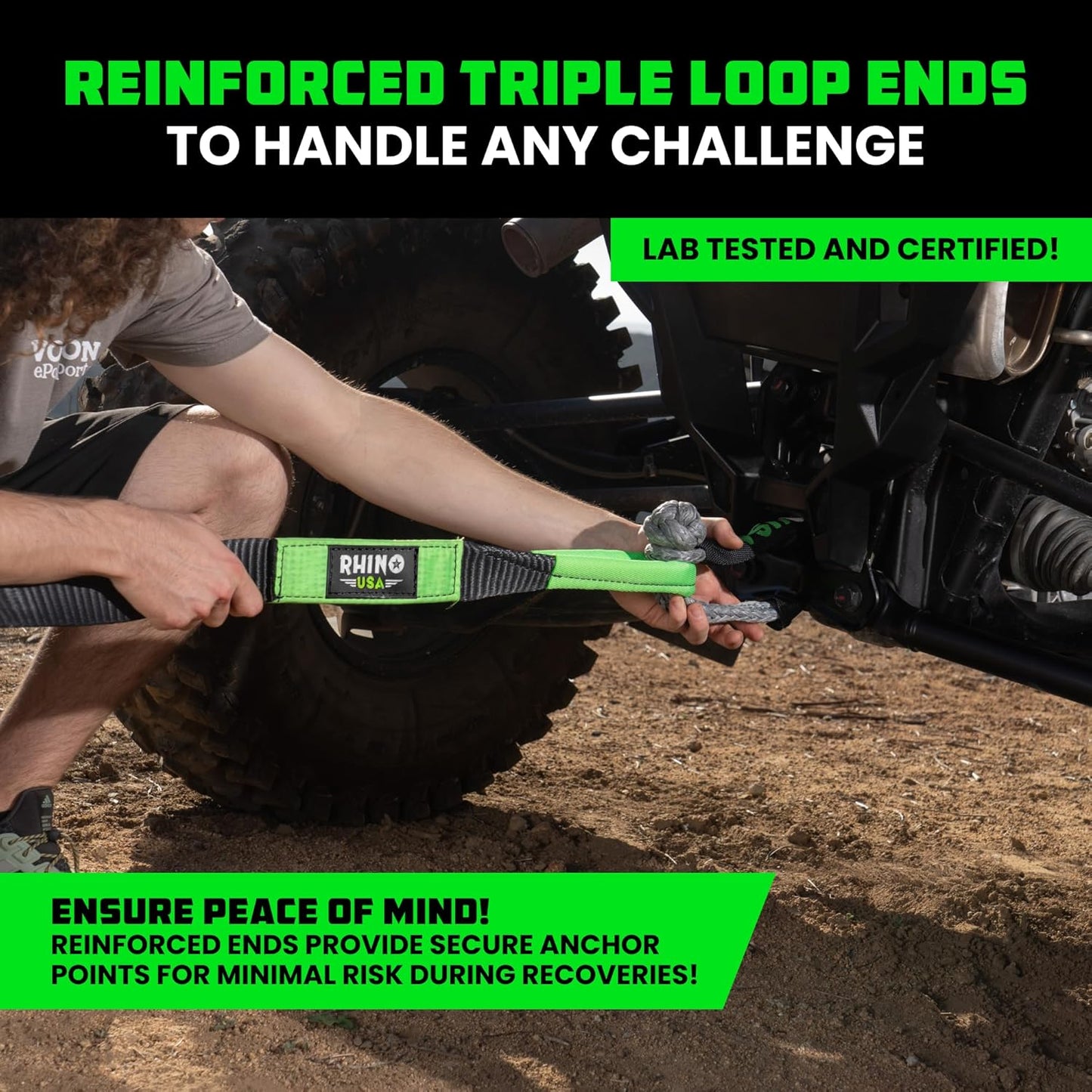 Rhino USA Recovery Tow Strap (2" x 20') - 20,024lb Break Strength - Emergency Recovery Strap Tow Rope for UTV, ATV & More - Heavy Duty Towing Strap for Offroad 4x4 Use - Compatible with RZR and Can-Am