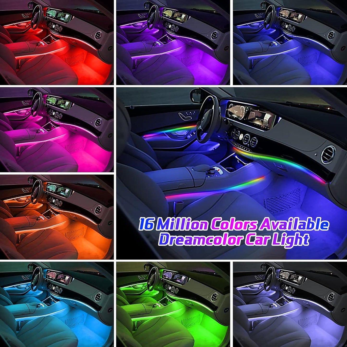 Dreamcolor Acrylic Interior Car Lights, WEBUPAR Car Accessories 18 in 1 Car LED Strip Lights with APP Control and 213 Modes, 175 inches 593 LEDs Fiber Optic Lights, RGB Neon Car Lighting
