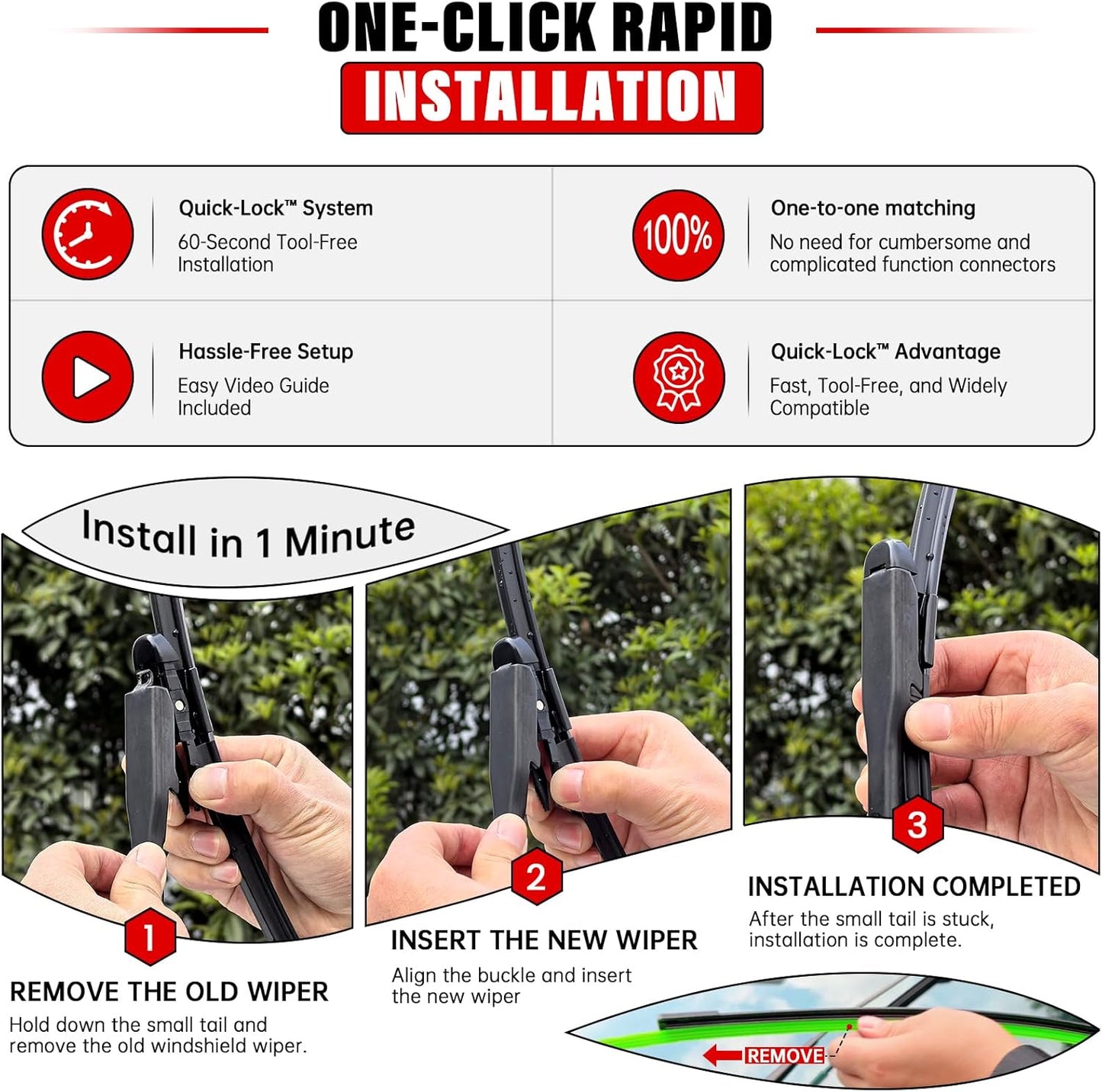 Windshield Wiper Blades Replacement for Ford C-Max Cmax 2013 2014 2015 2016 2017 2018 Original Factory Quality Front Rear Wipers Blade Set for My Car - 28" 26" 12" (Pack of 3)