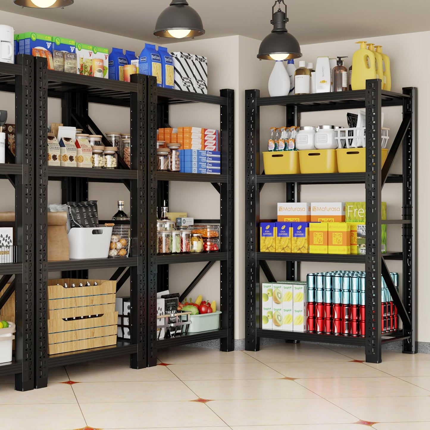 3000LBS Garage Shelving 42" W Garage Shelving Heavy Duty 4-Tier Metal Storage Shelves Adjustable Shelf Unit Storage Rack for Basement Supermarket Warehouse 42" W x 20" D x 78" H Black
