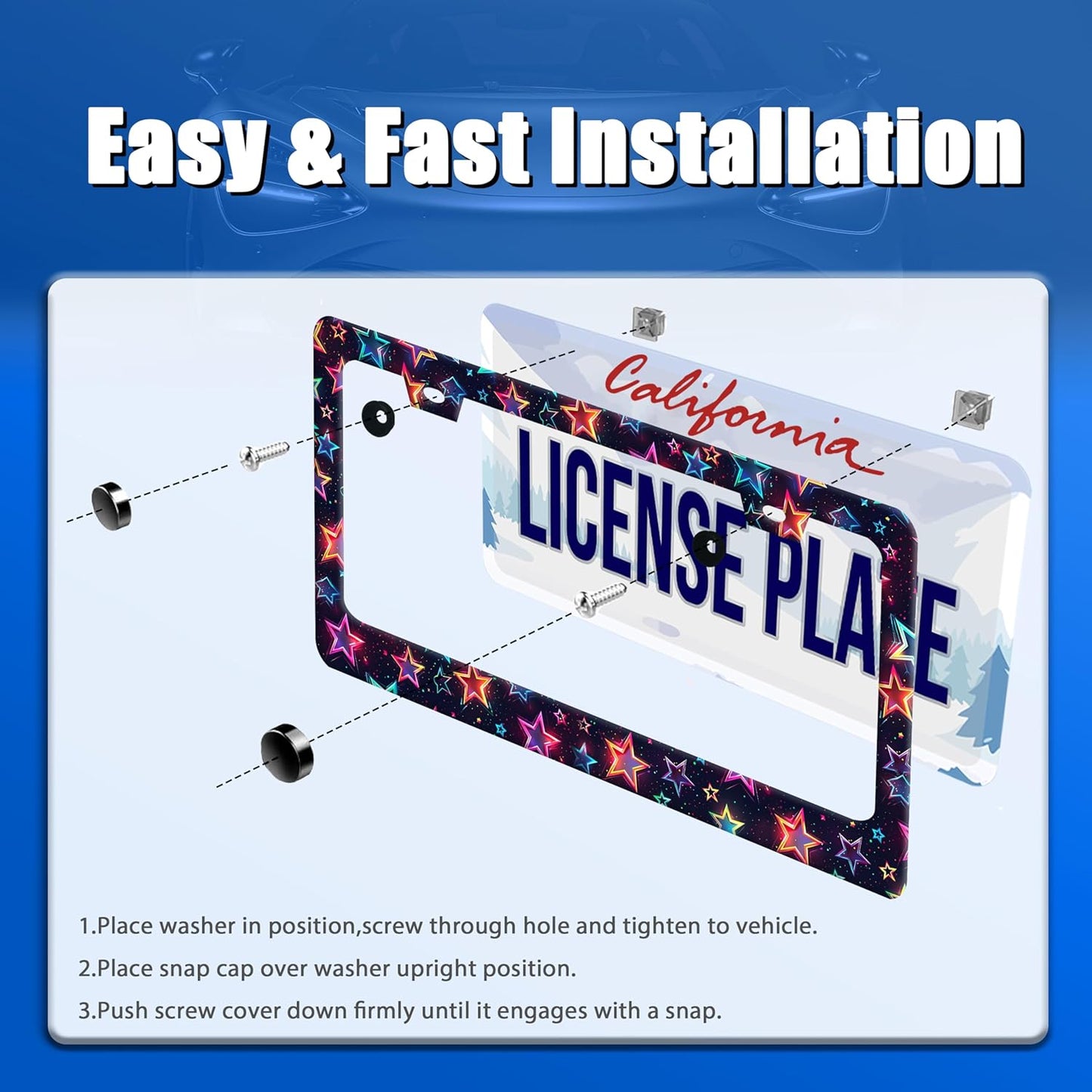 Colorful Stars License Plate Frame Starry Sky License Plate Holder Funny Car Accessories Decoration 12.3" x 6.3" for Men Women
