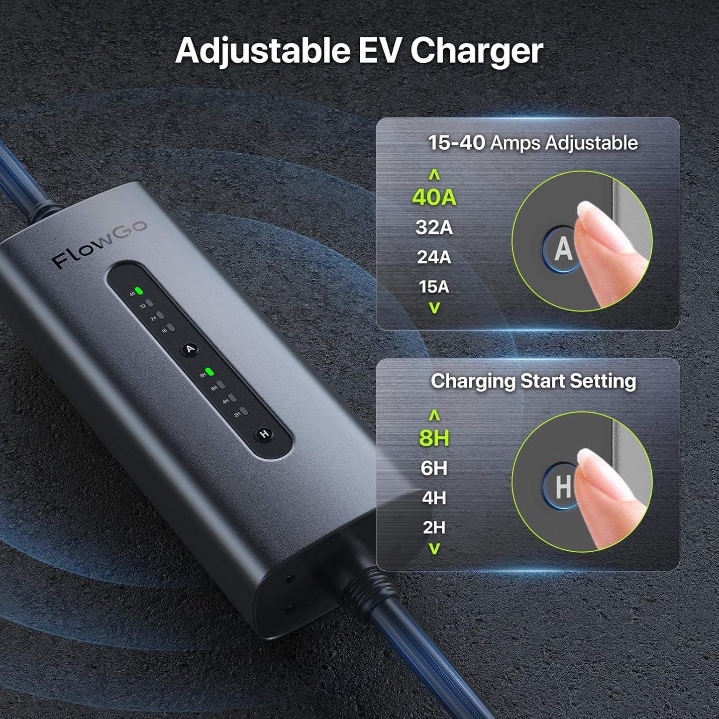 Level 2 EV Charger 40A J1772 Connector 9.6KW Electric Car Charger 240V with 14-50 Plug 25 FT Cable 15-40 Amps Adjustable Current Mobile Vehicle Charging Station for All EVs