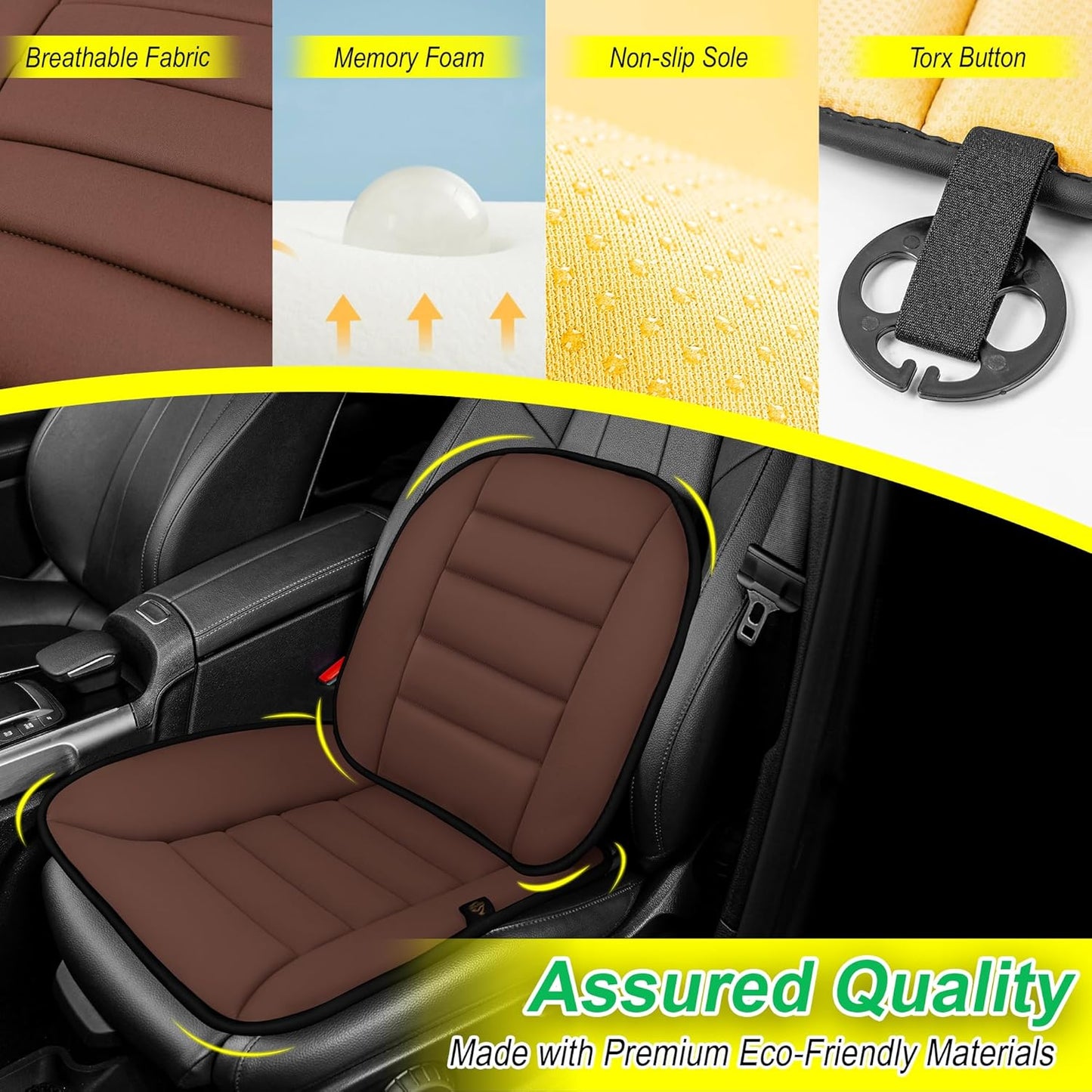 kingphenix Car Seat Cushion with Lumbar Support Pillow: Enhanced Comfort Memory Foam Design for Pain Relief, Ideal for Drivers and Office Use - Ergonomic Lumbar Comfort for Long Sitting - Brown