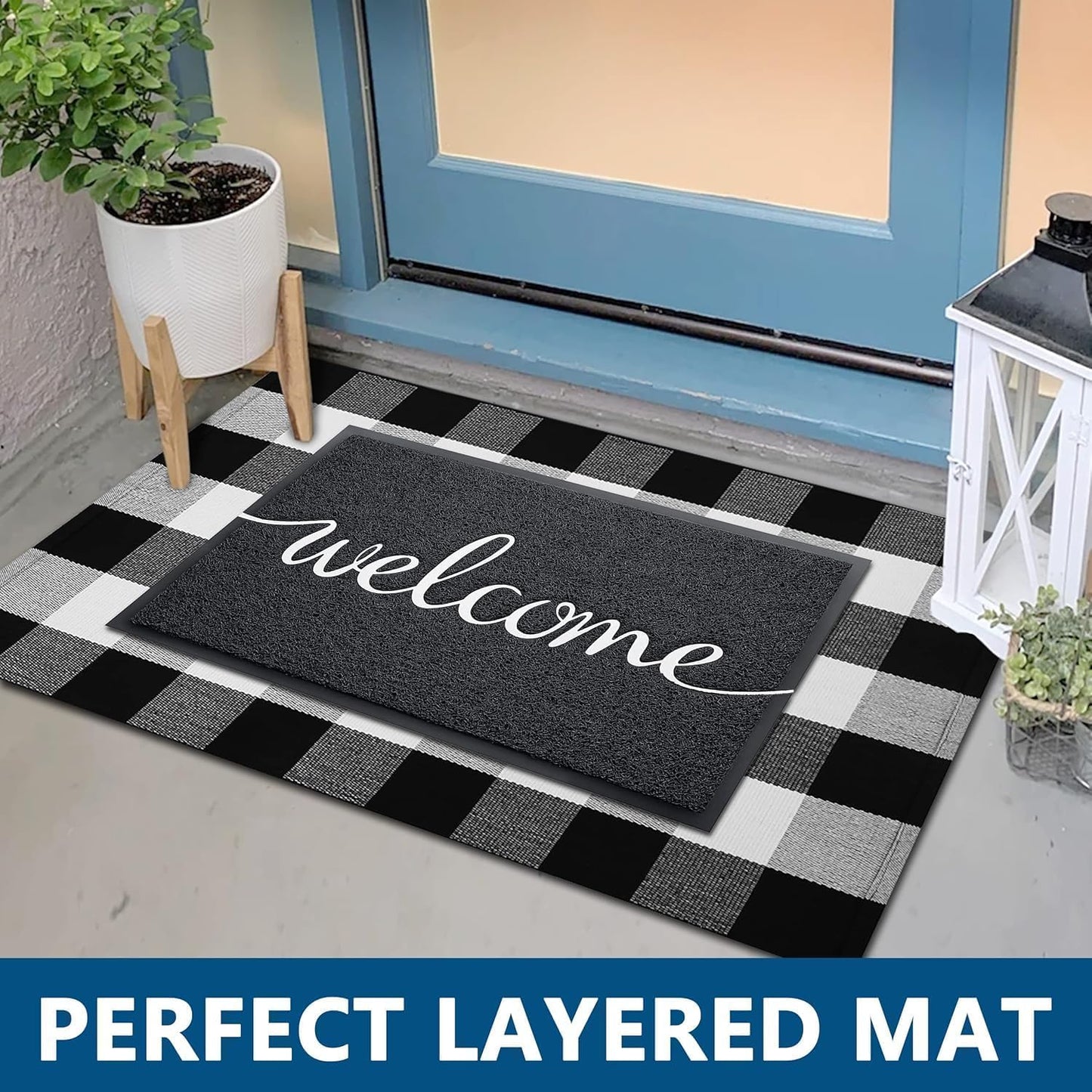 EARTHALL Door Mat 3-Pack Outside Inside Welcome Doormat 30"x17.5" Durable Floor Mat Non Slip Rug Ultra Absorb Mud Easy Clean Front Doormat for Garage, Entryway, Patio, High Traffic Areas, Black