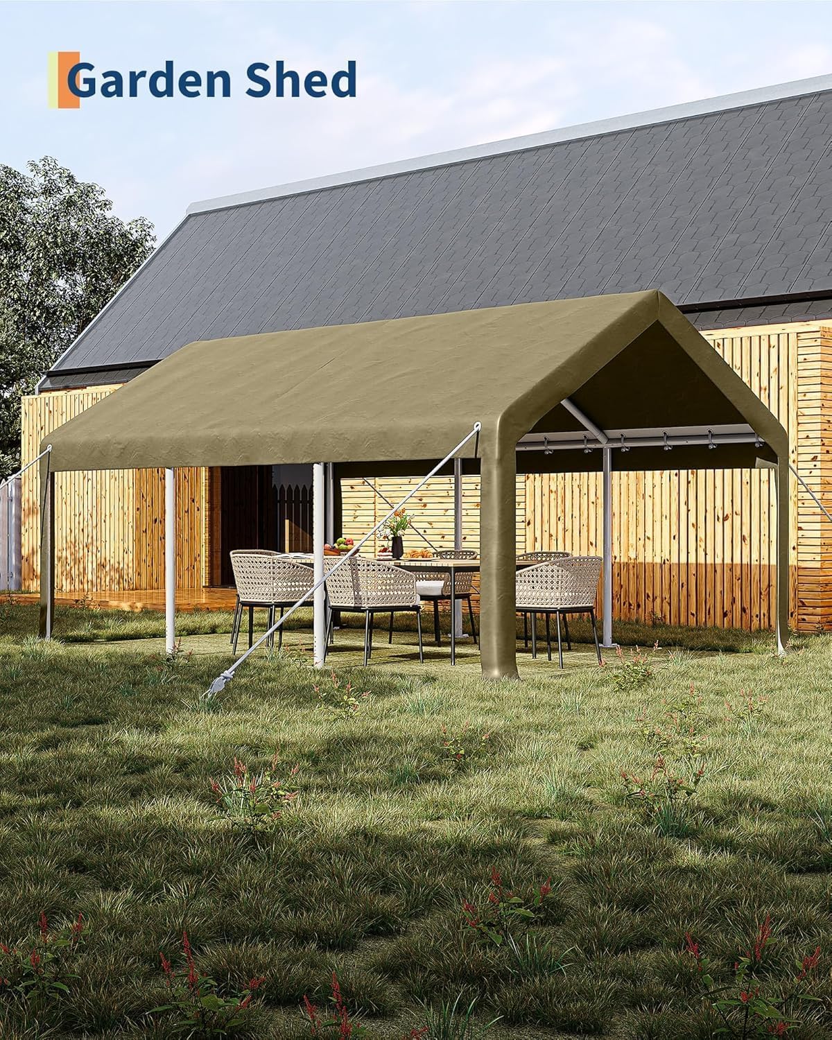 13 x 20FT Heavy Duty Carport with Roll-Up Windows, Portable Garage with Removable Sidewalls & Doors, Portable Car Tent Garage with Roll-Up Windows and All-Season Tarp, for Car, Truck,