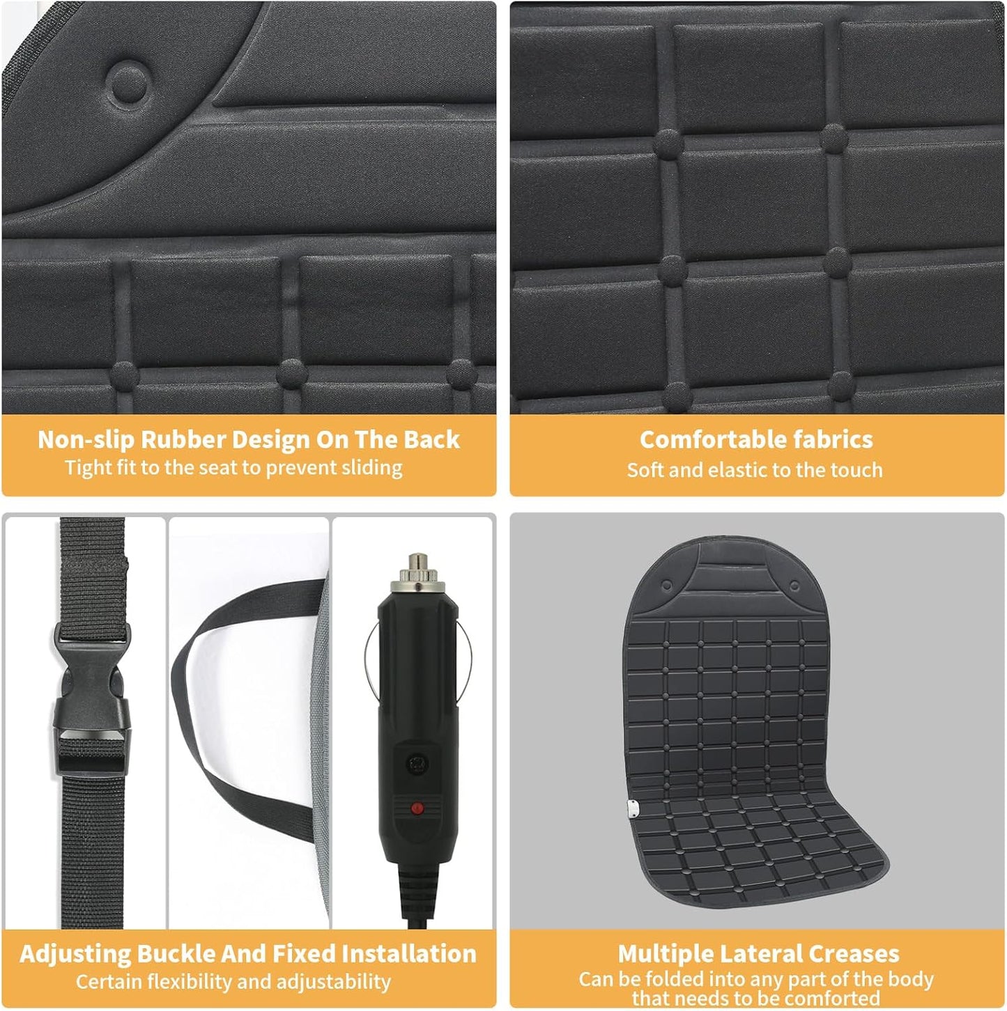 2 Pack Winter Seat Cushion - Portable Comfortable Fiber Seat Cover with Adjustable Buckle for Full Back and Seat (Black)