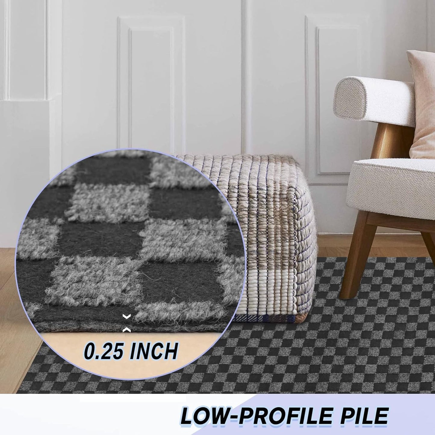 Custom Size Backed Non-Slip Area Rugs Runner, Easy Clean, Waterproof Runner Rugs for Hallway Entryway, Kitchen, Laundry, 2FT x 6FT, Gray Checkered