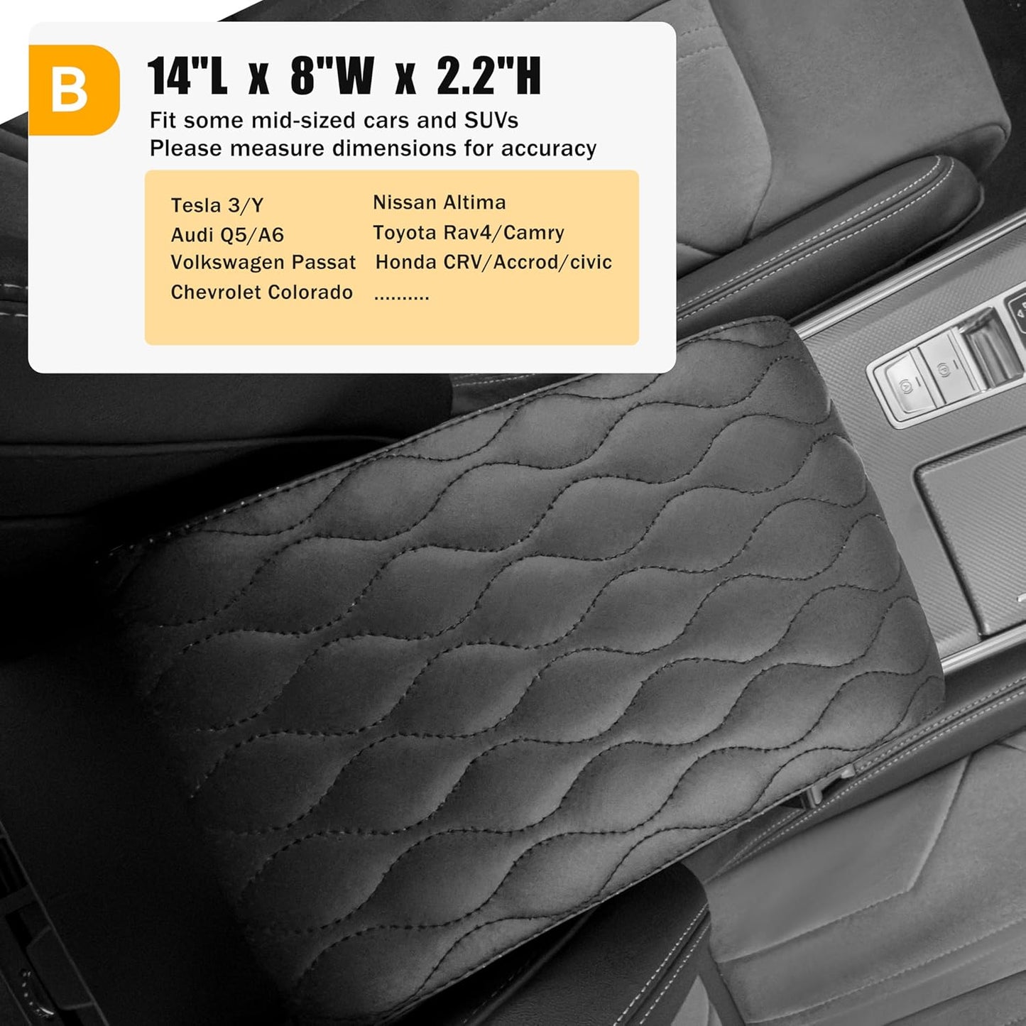 Car Center Console Cover pad PU Leather,Black Armrest Box mat, Vehicle Arm Rest Cushion Protector,Memory Foam napa Leather,Consoles Hand Rest Pillow (sizeB 14 x 8 x 2.2 inch)